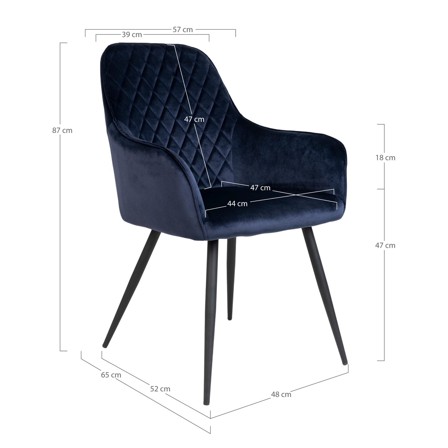 Harbo Spisebordsstol - Spisebordsstol, Velour, Blå, Sorte Ben, Hn1205 ⎮ Sæt af 2 stk. ⎮ 5713917004928 ⎮ 1001158