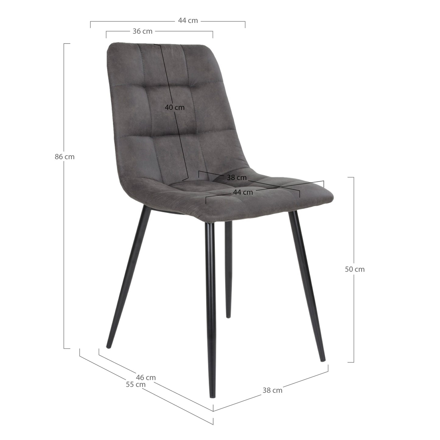 Middelfart Spisebordsstol - Spisebordsstol, Microfiber, Mørkegrå, Sorte Ben, Hn1229 ⎮ Sæt af 2 stk. ⎮ 5713917000449 ⎮ 1001192