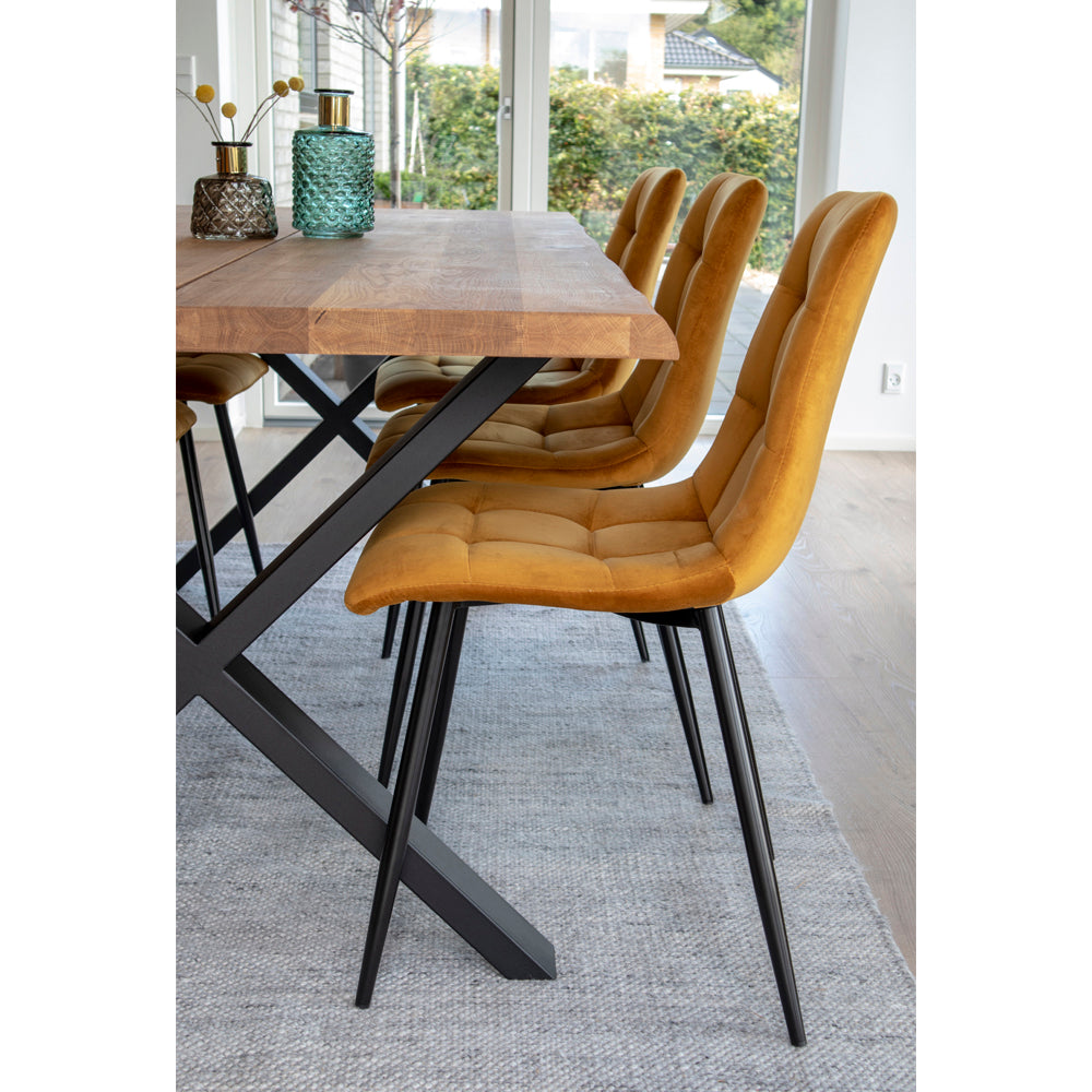Middelfart Spisebordsstol - Spisebordsstol, Velour, Sennepsgul, Sorte Ben, Hn1004 ⎮ Sæt af 2 stk. ⎮ 5713917002894 ⎮ 1001193