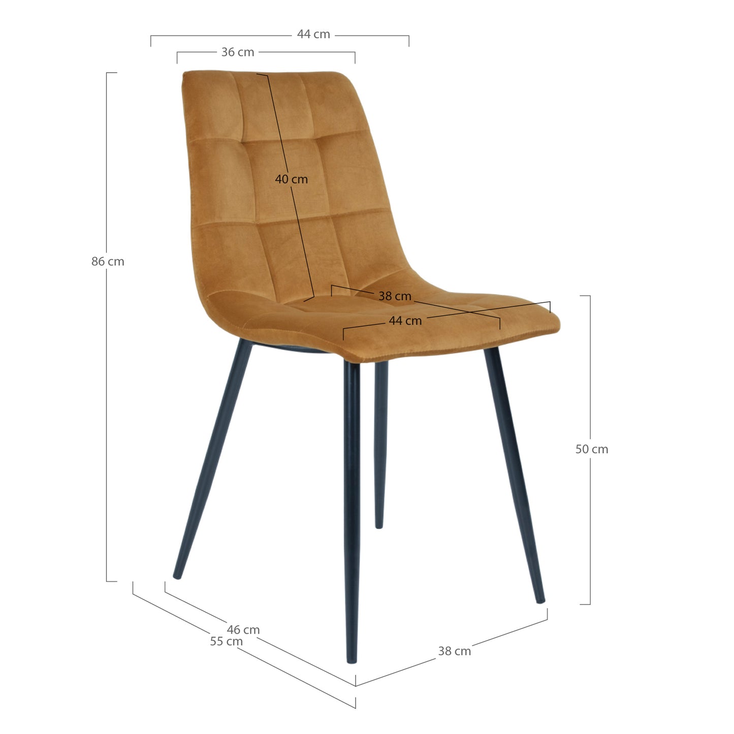 Middelfart Spisebordsstol - Spisebordsstol, Velour, Sennepsgul, Sorte Ben, Hn1004 ⎮ Sæt af 2 stk. ⎮ 5713917002894 ⎮ 1001193