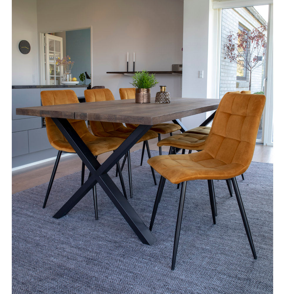 Middelfart Spisebordsstol - Spisebordsstol, Velour, Sennepsgul, Sorte Ben, Hn1004 ⎮ Sæt af 2 stk. ⎮ 5713917002894 ⎮ 1001193