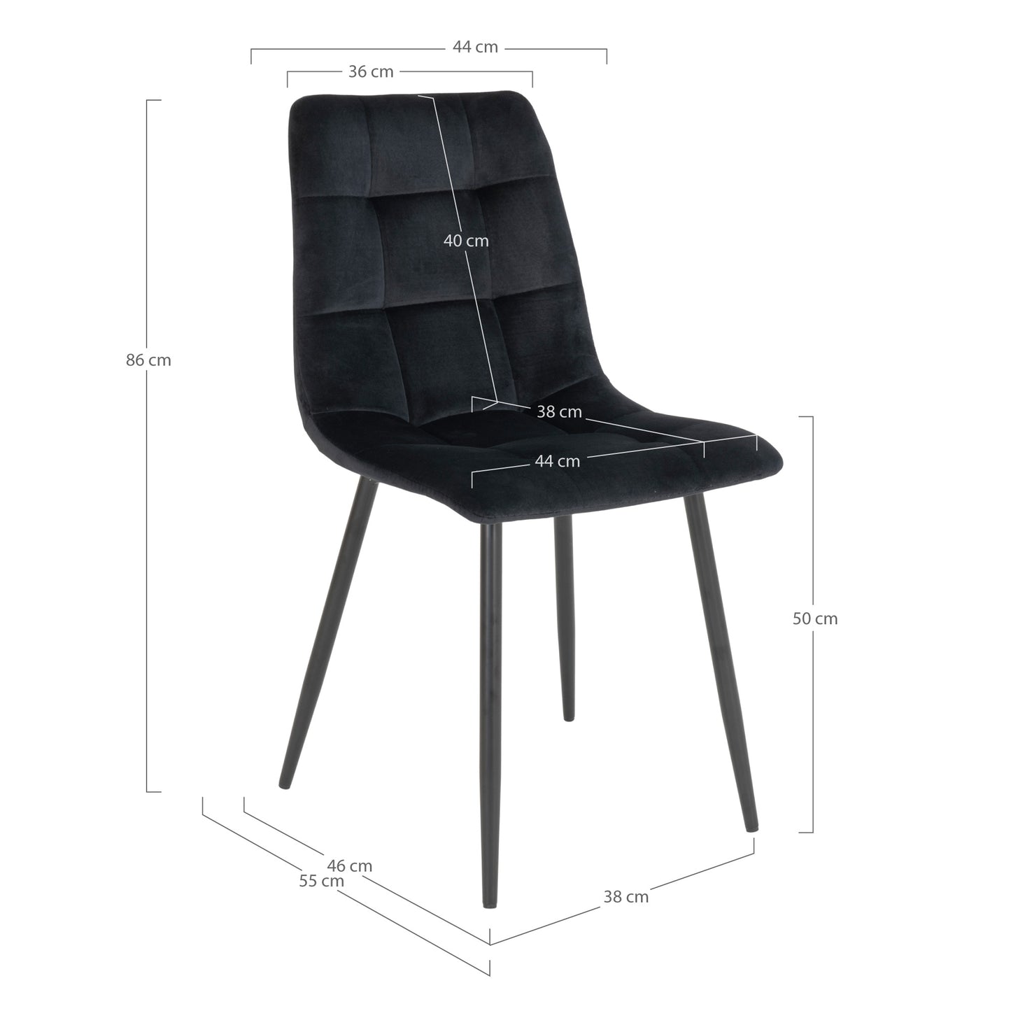 Middelfart Spisebordsstol - Spisebordsstol, Velour, Sort, Sorte Ben, Hn1207 ⎮ Sæt af 2 stk. ⎮ 5713917016785 ⎮ 1001196