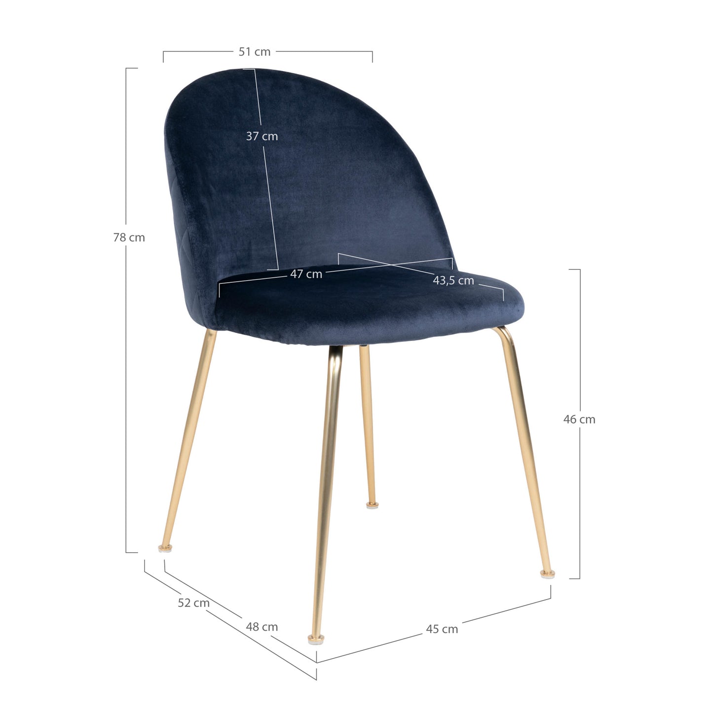 Geneve Spisebordsstol - Spisebordsstol, Velour, Blå, Messing Look Ben, Hn1205 ⎮ Sæt af 2 stk. ⎮ 5713917001484 ⎮ 1001251
