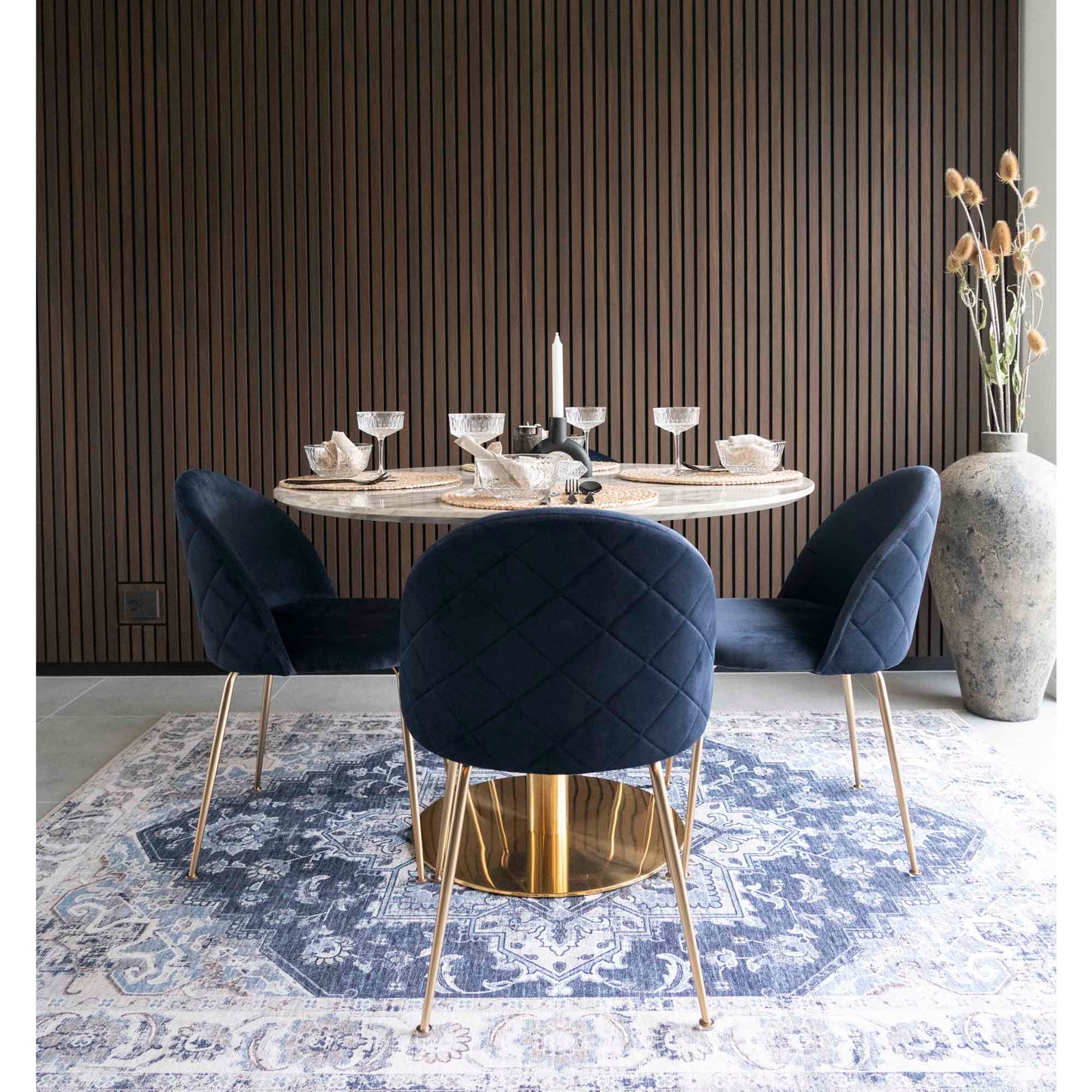 Geneve Spisebordsstol - Spisebordsstol, Velour, Blå, Messing Look Ben, Hn1205 ⎮ Sæt af 2 stk. ⎮ 5713917001484 ⎮ 1001251