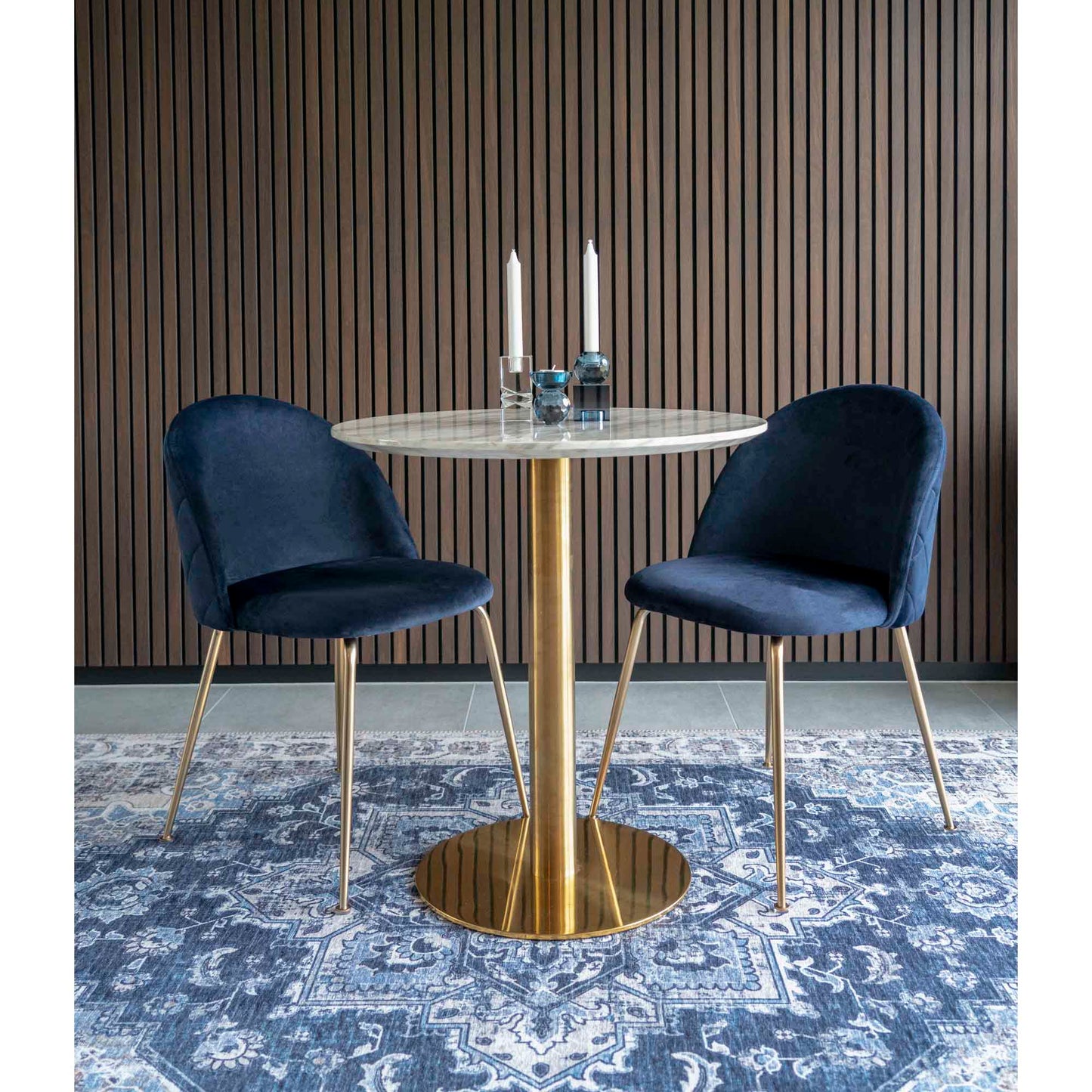 Geneve Spisebordsstol - Spisebordsstol, Velour, Blå, Messing Look Ben, Hn1205 ⎮ Sæt af 2 stk. ⎮ 5713917001484 ⎮ 1001251