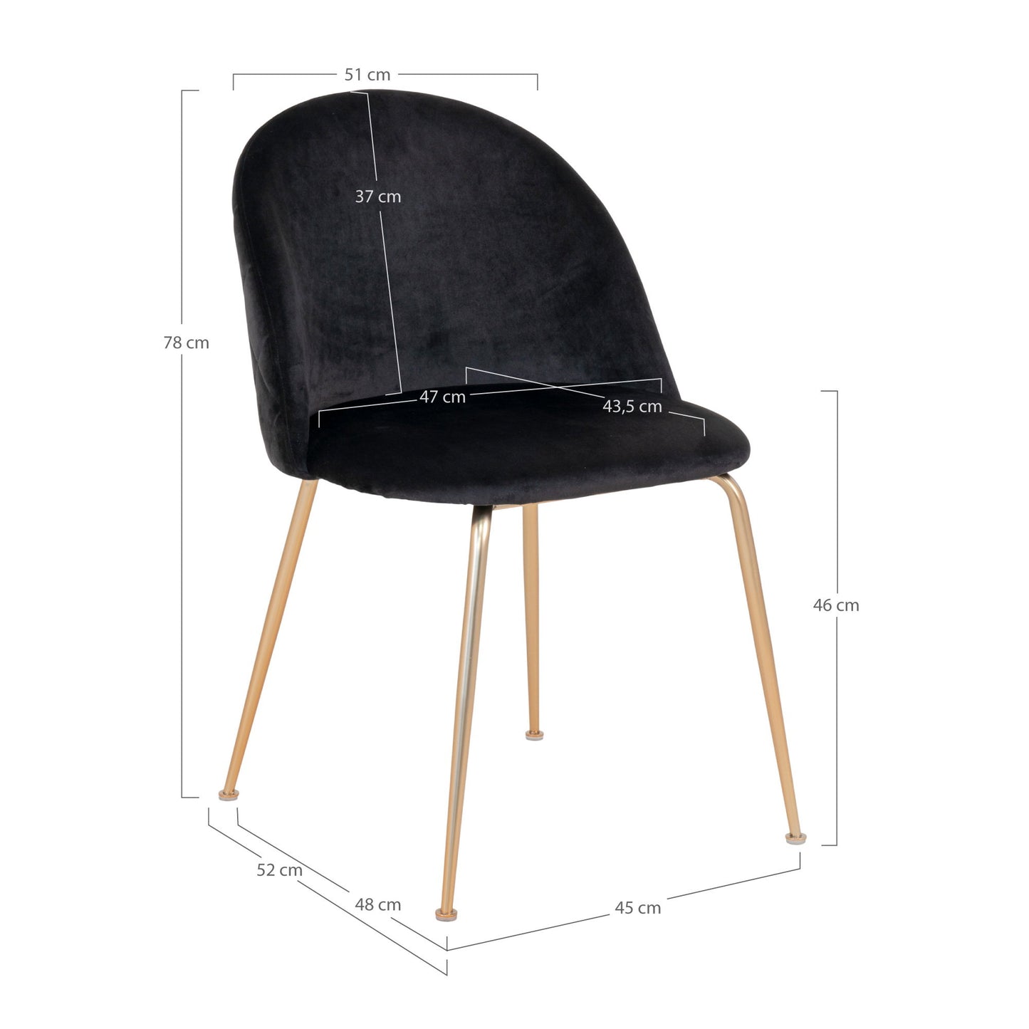 Geneve Spisebordsstol - Spisebordsstol I Velour, Sort Med Ben I Messing Look Hn1207 ⎮ Sæt af 2 stk. ⎮ 5713917017263 ⎮ 1001253