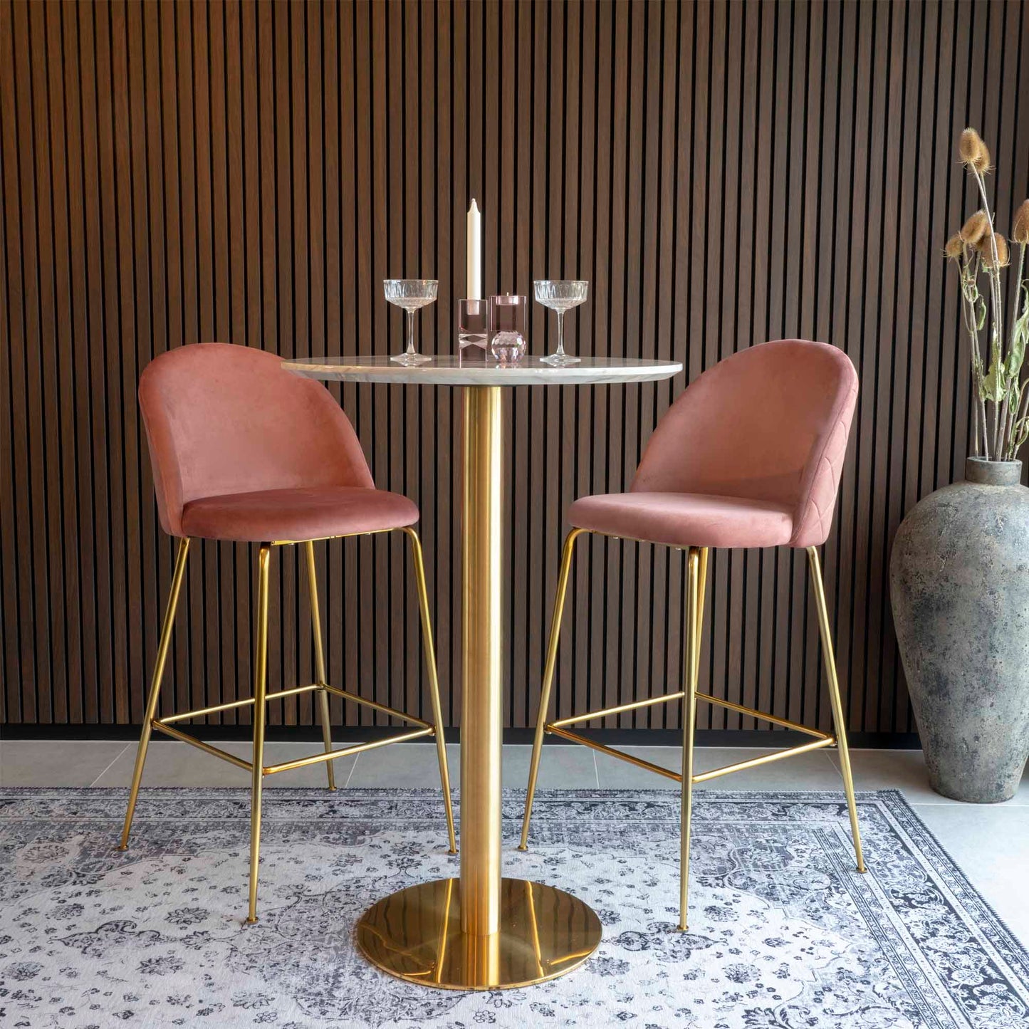 Lausanne Bar Stol - Barstol, Velour, Rosa, Messing Look Ben, &Nbsp;Hn1214 ⎮ Sæt af 2 stk. ⎮ 5713917001514 ⎮ 1001260