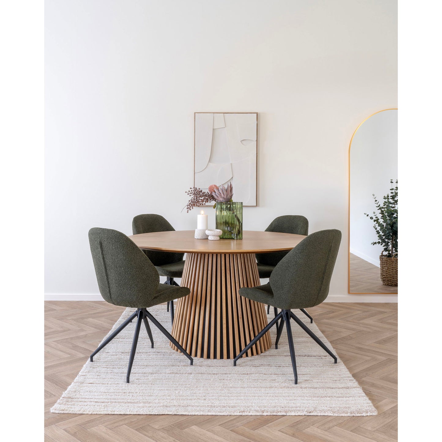 Monte Carlo Spisebordsstol - Spisebordsstol Med Drejefod, Bouclé, Grøn, Sorte Ben, Hn1241 ⎮ Sæt af 2 stk. ⎮ 5713917034703 ⎮ 1001355