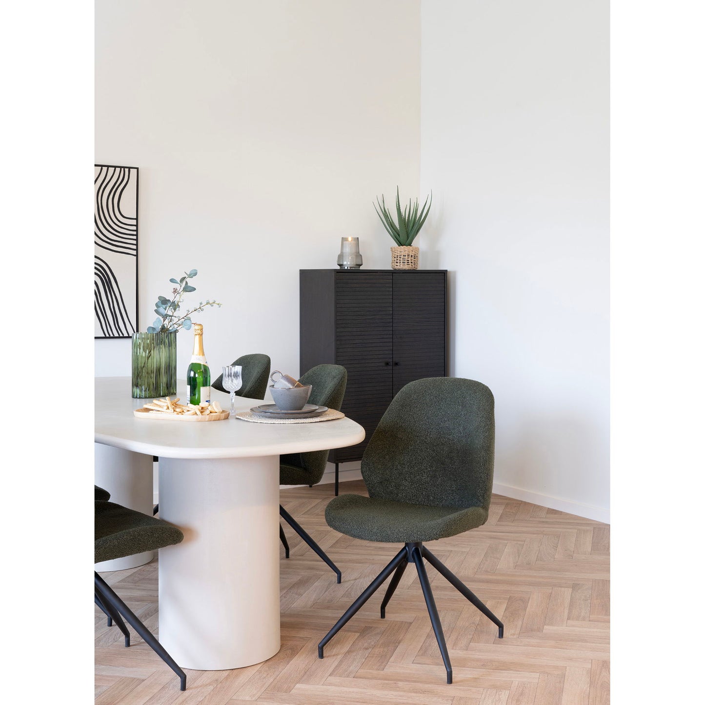Monte Carlo Spisebordsstol - Spisebordsstol Med Drejefod, Bouclé, Grøn, Sorte Ben, Hn1241 ⎮ Sæt af 2 stk. ⎮ 5713917034703 ⎮ 1001355