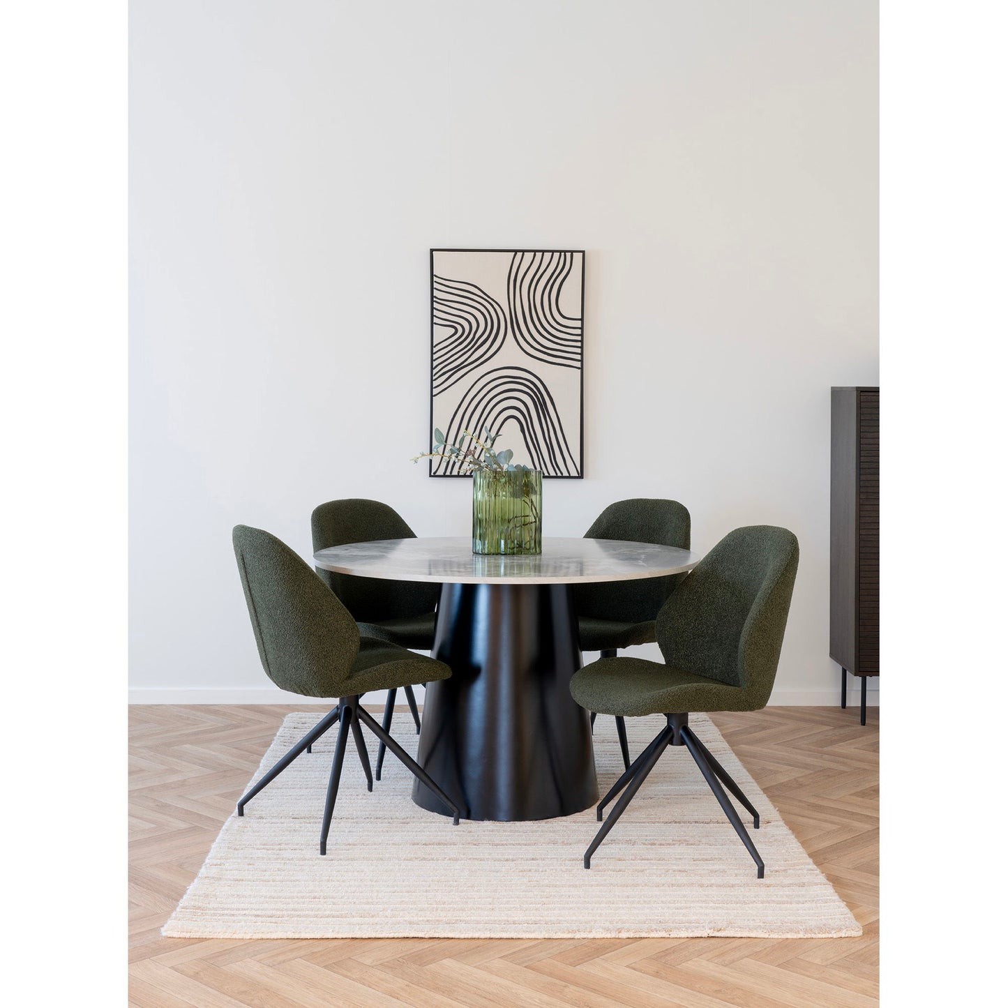 Monte Carlo Spisebordsstol - Spisebordsstol Med Drejefod, Bouclé, Grøn, Sorte Ben, Hn1241 ⎮ Sæt af 2 stk. ⎮ 5713917034703 ⎮ 1001355