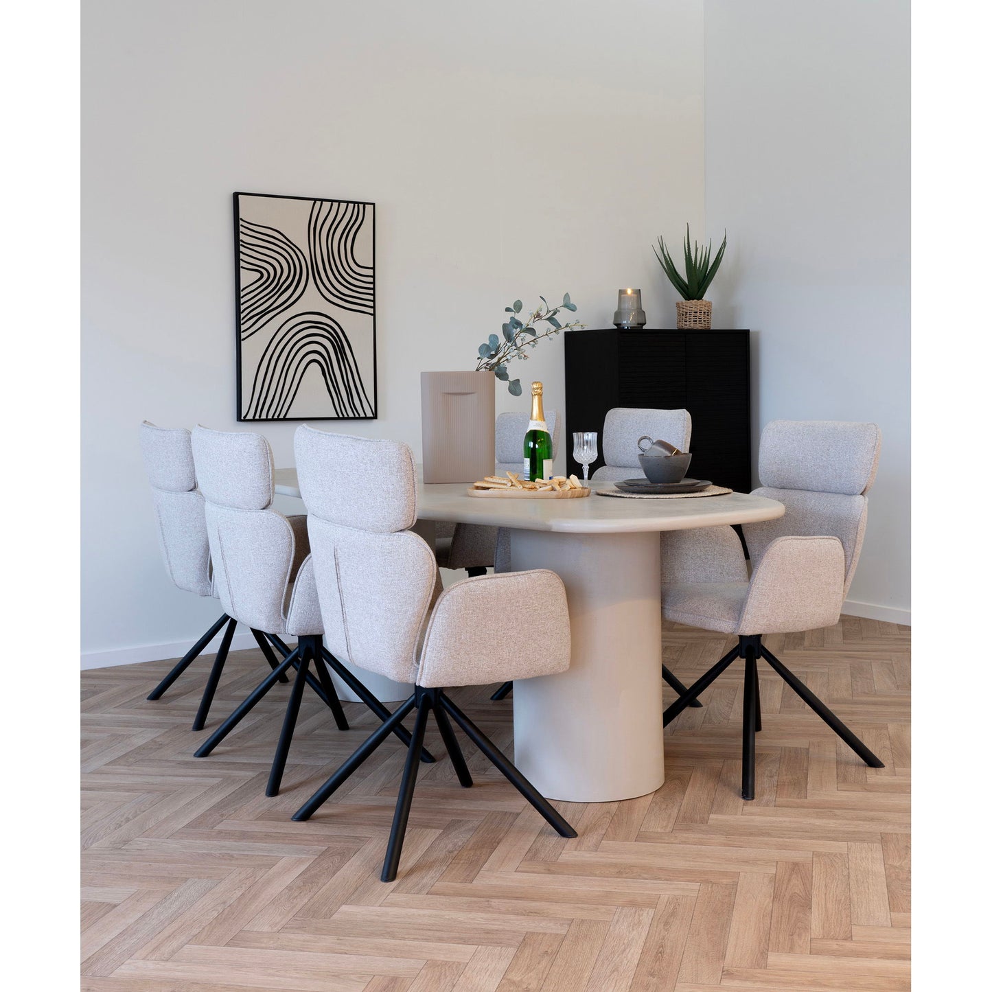 Cordoba Spisebordsstol - Spisebordsstol Med Drejefod, Sand, Sorte Ben, Hn1279 ⎮ Sæt af 2 stk. ⎮ 5713917034710 ⎮ 1001390