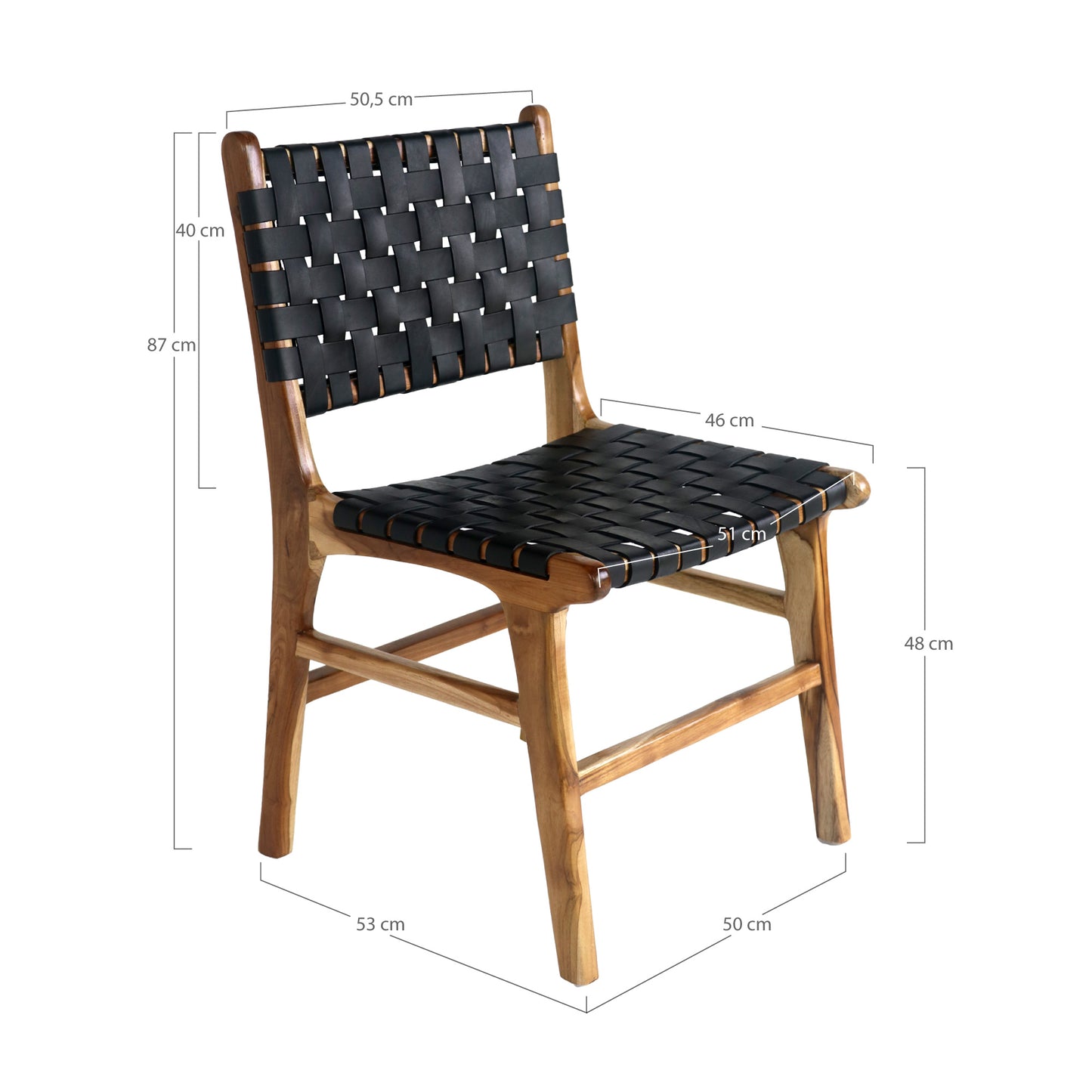Perugia Spisebordsstol - Spisebordsstol, Læder, Sort, Teak Ben ⎮ Sæt af 2 stk. ⎮ 5713917010561 ⎮ 1001452