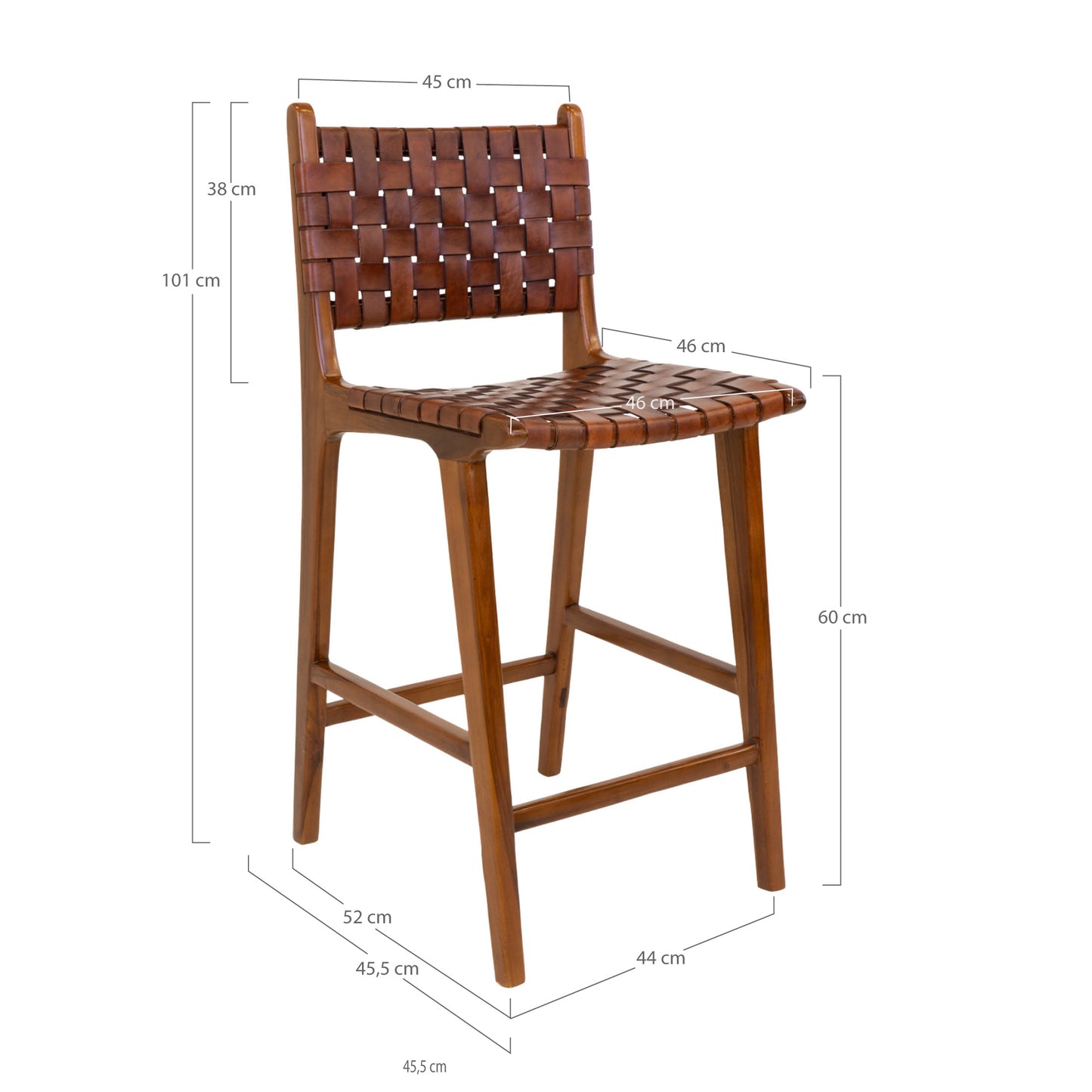 Perugia Counterstol - Counterstol, Læder, Brun, Teak Ben ⎮ 5713917010592 ⎮ 1001510