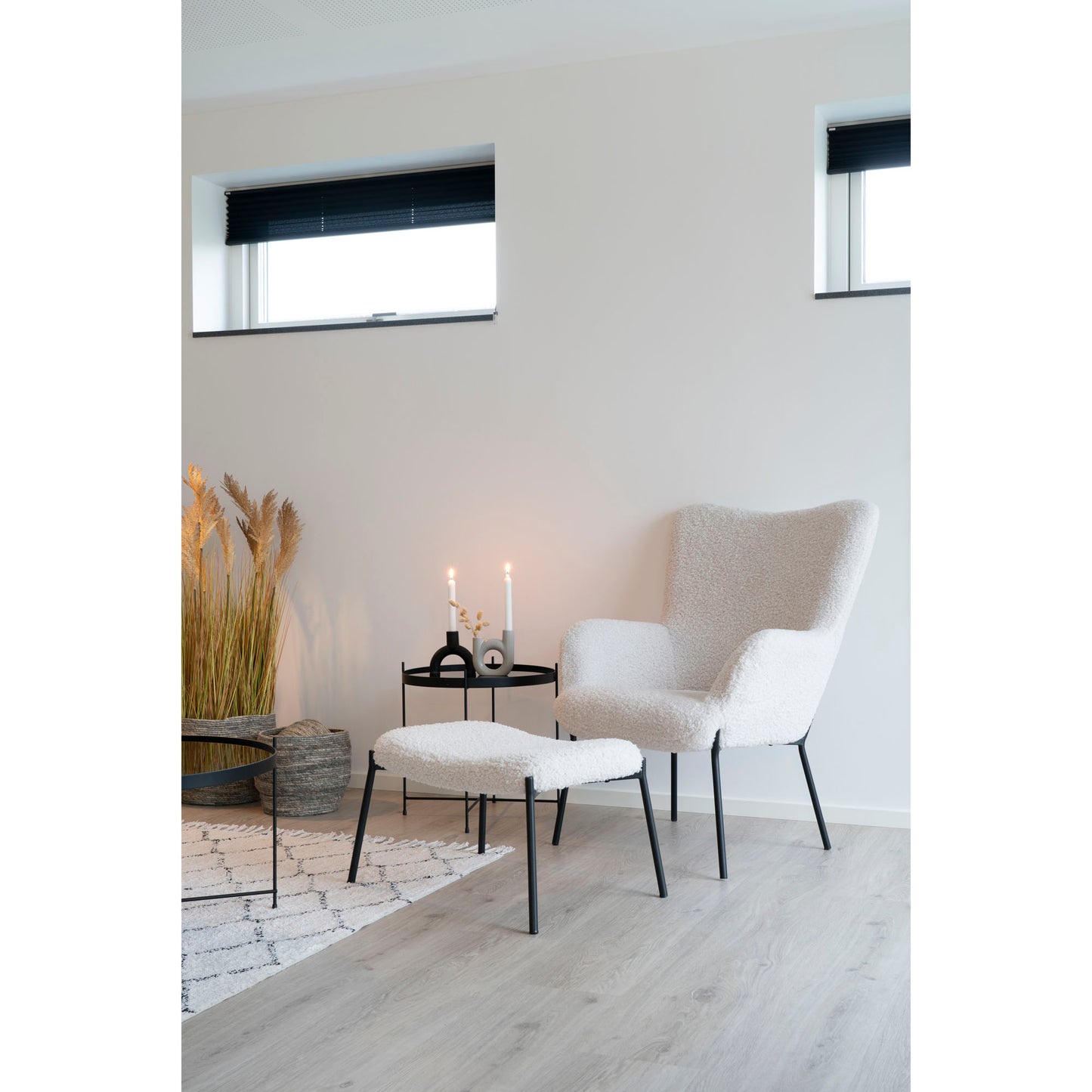 Glasgow Stol - Stol, Kunstig Lammeskind, Hvid, Sorte Ben Hn1090 ⎮ 5713917007660 ⎮ 1101156