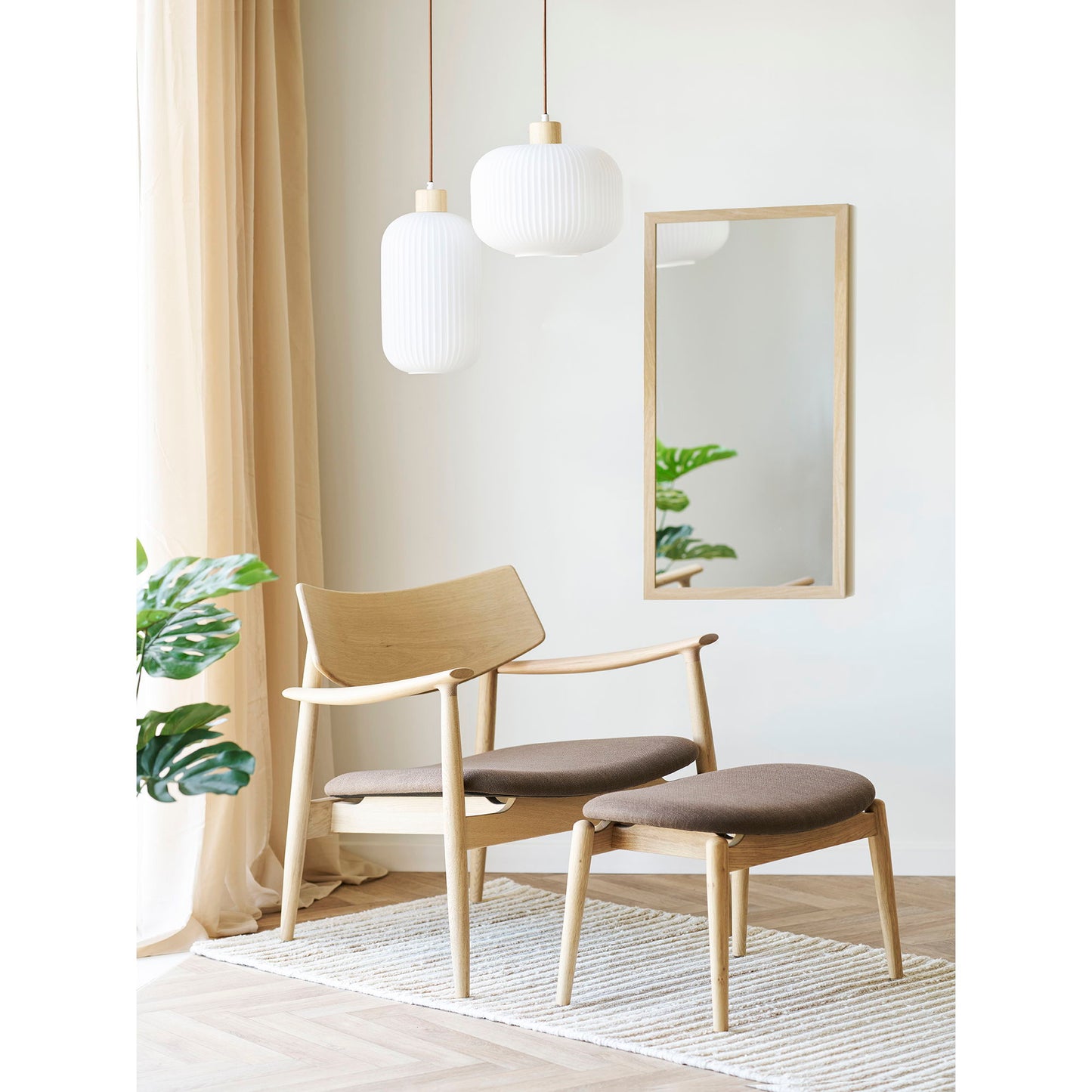 Olvera Sæt - Loungestol Og Fodskammel, Natur/Brun Hn1084 ⎮ 5713917040599 ⎮ 1101221-S