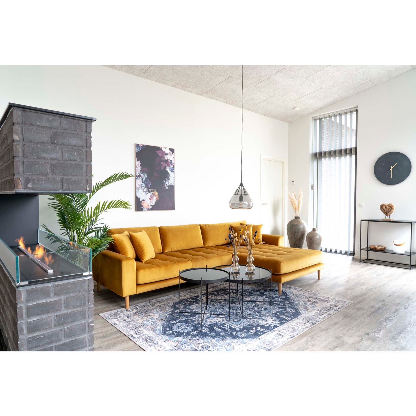 Lido Loungesofa - Loungesofa, Højrevendt I Sennepsgul Velour Med Fire Puder Og Natur Træben Hn1004 ⎮ 5713917006601 ⎮ 1301184