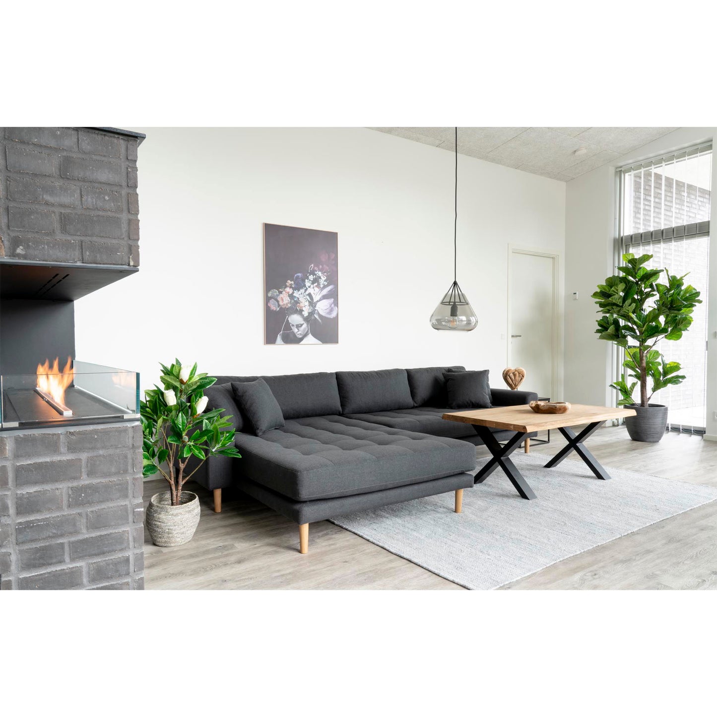 Lido Lounge Sofa - Lounge Sofa, Venstrevendt I Mørkegrå Med Fire Puder Og Natur Træben, Hn1002 - Erstates Af 1301603 ⎮ 5713917006618 ⎮ 1301190