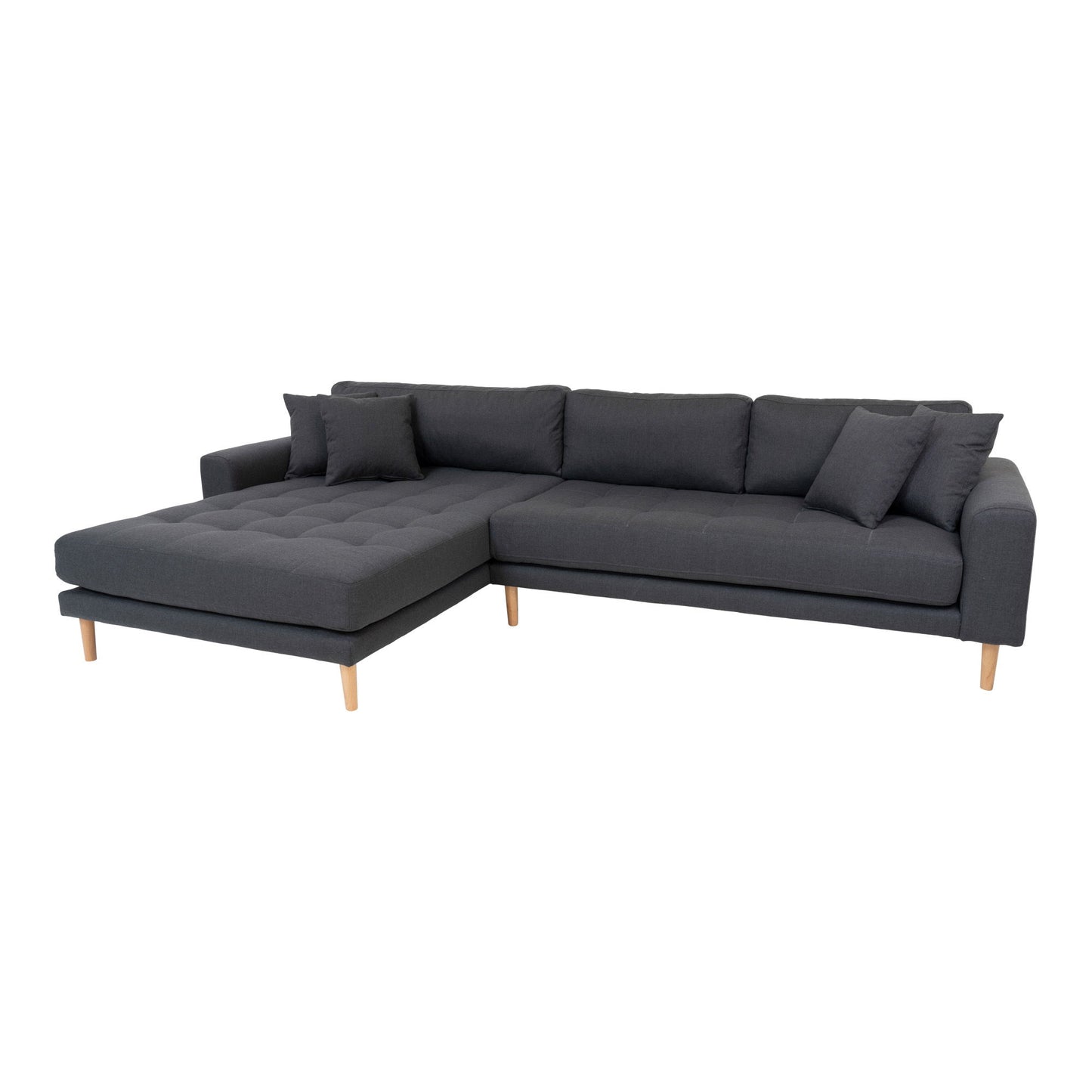 Lido Lounge Sofa - Lounge Sofa, Venstrevendt I Mørkegrå Med Fire Puder Og Natur Træben, Hn1002 - Erstates Af 1301603 ⎮ 5713917006618 ⎮ 1301190