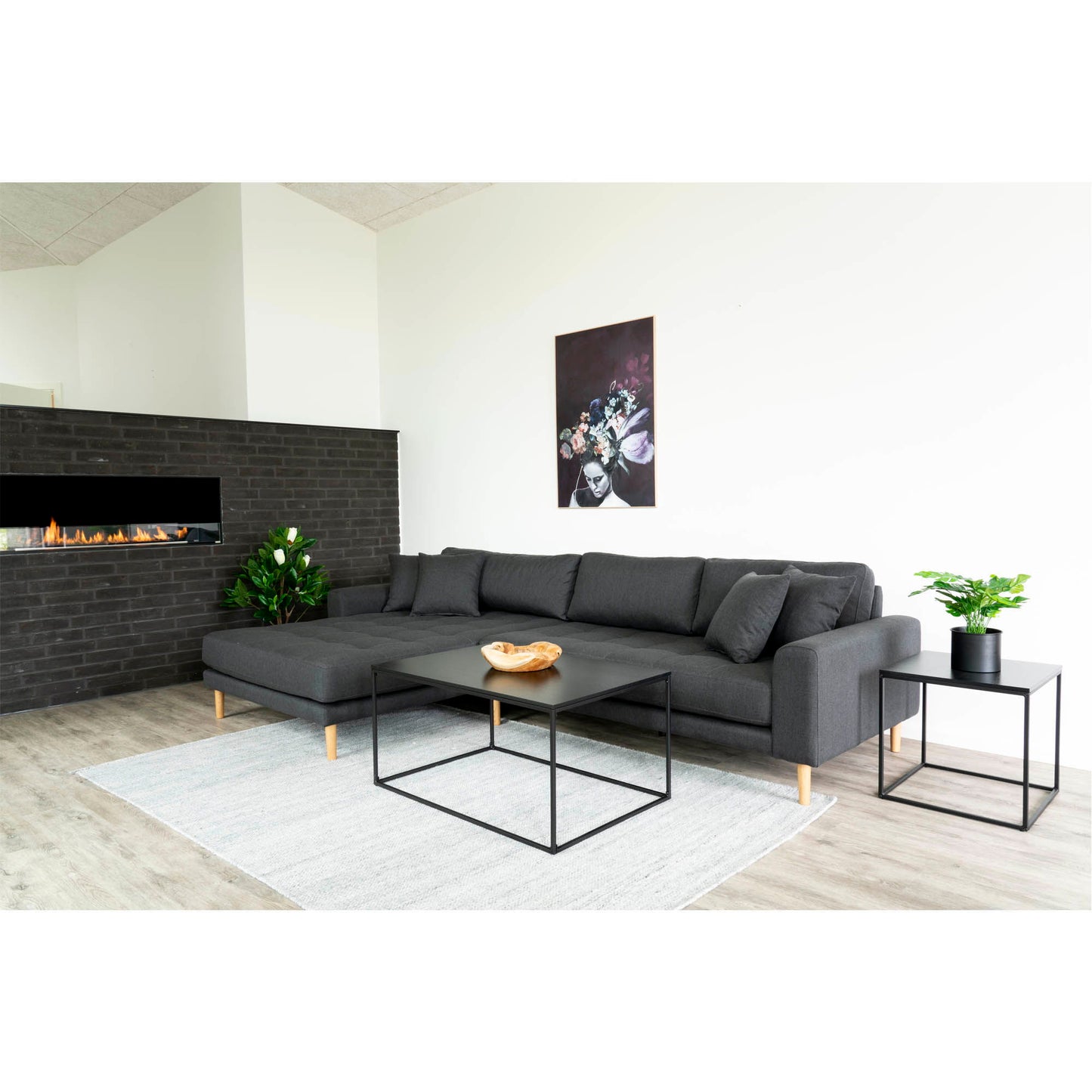 Lido Lounge Sofa - Lounge Sofa, Venstrevendt I Mørkegrå Med Fire Puder Og Natur Træben, Hn1002 - Erstates Af 1301603 ⎮ 5713917006618 ⎮ 1301190