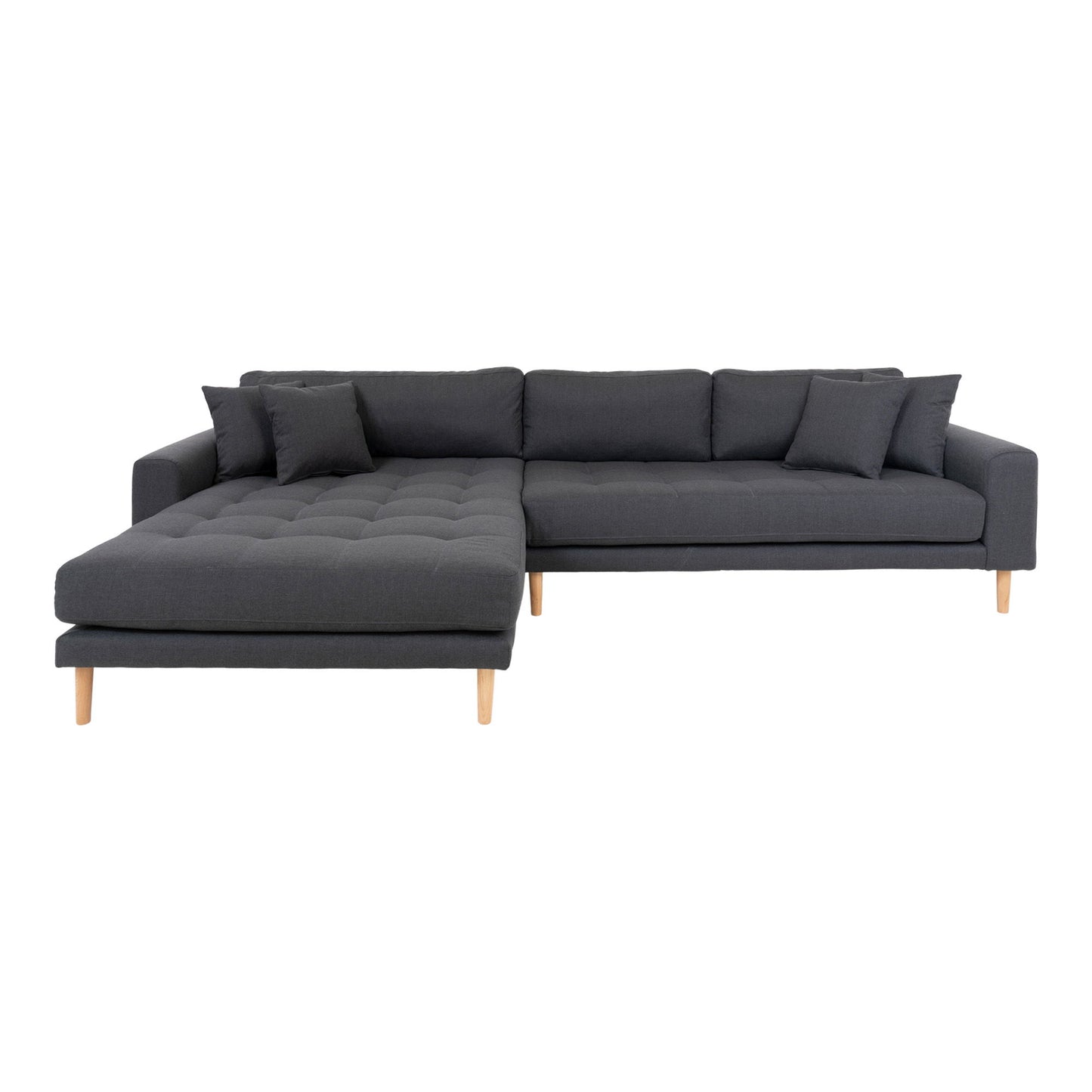 Lido Lounge Sofa - Lounge Sofa, Venstrevendt I Mørkegrå Med Fire Puder Og Natur Træben, Hn1002 - Erstates Af 1301603 ⎮ 5713917006618 ⎮ 1301190