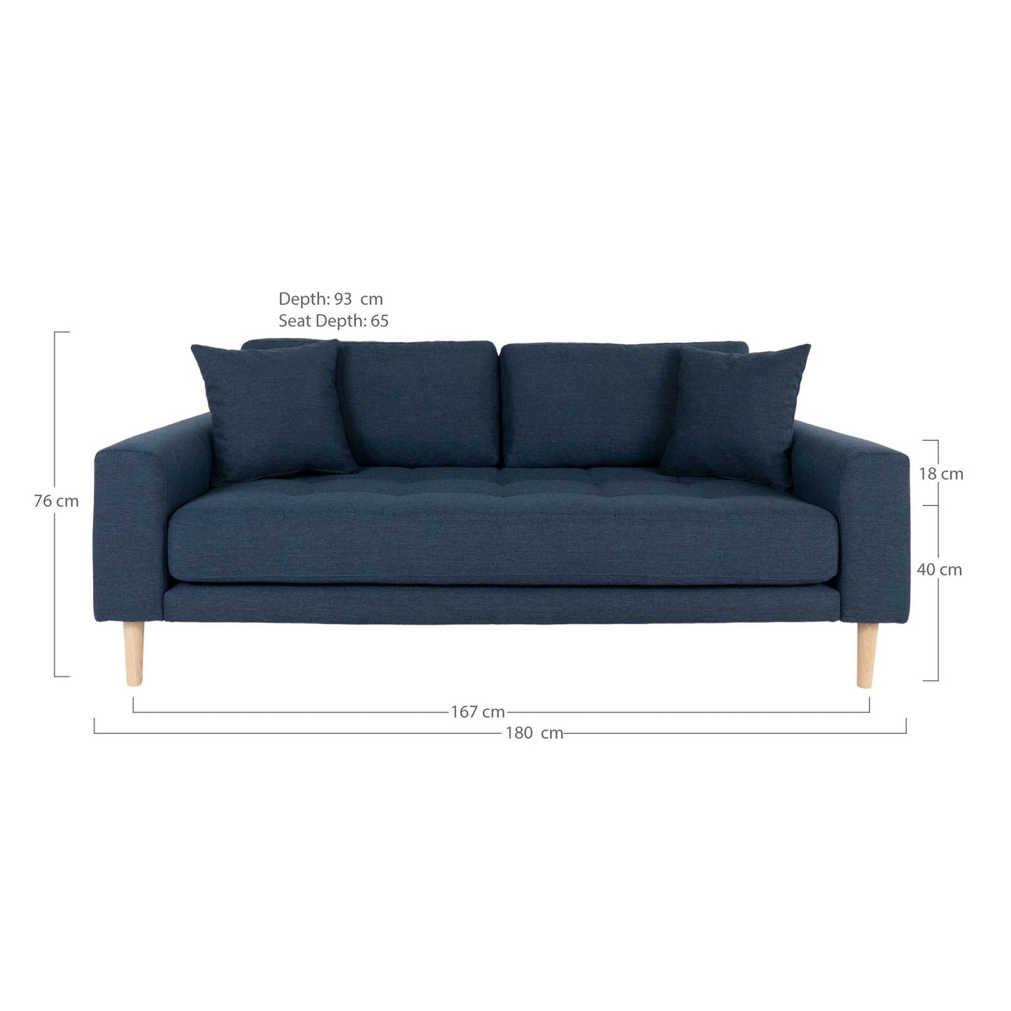 Lido 2,5 Personers Sofa - 2,5 Personers Sofa, Mørkeblå Med To Puder Og Natur Træben, Hn1003 - Erstates Af 1301802 ⎮ 5713917010035 ⎮ 1301432