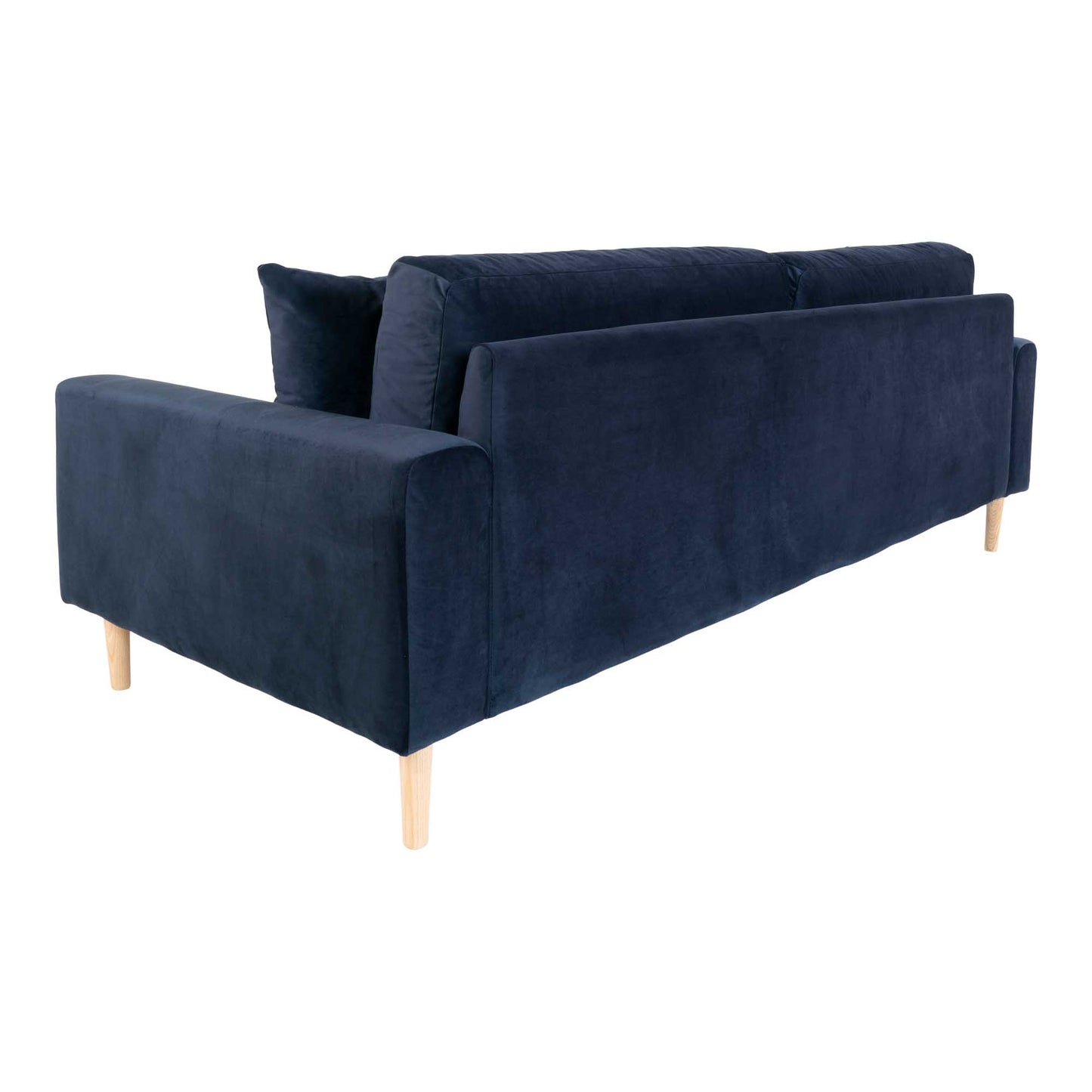 Lido 3 Personers Sofa - 3 Personers Sofa, Mørkeblå Velour Med To Puder Og Natur Træben, Hn1005 ⎮ 5713917010103 ⎮ 1301443