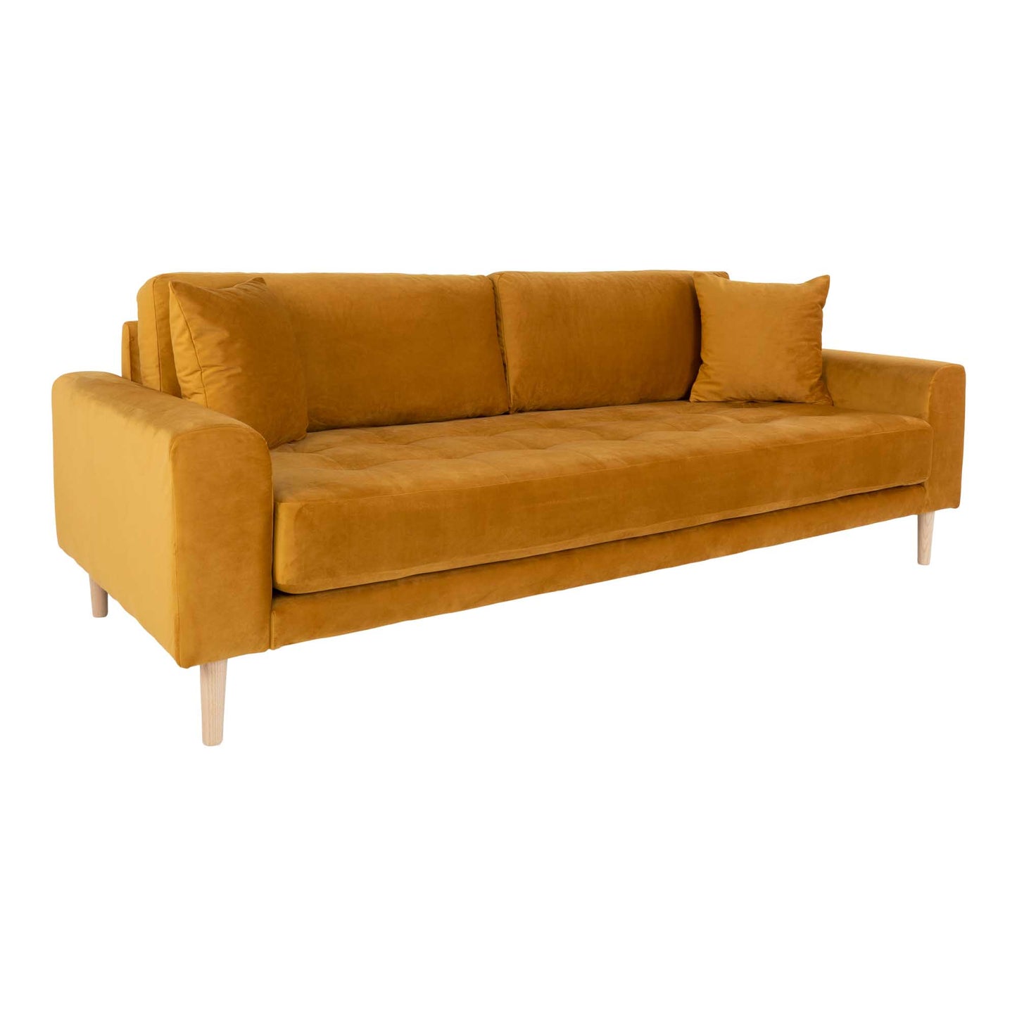 Lido 3 Personers Sofa - 3 Personers Sofa, Sennepsgul Velour Med To Puder Og Natur Træben Hn1004 ⎮ 5713917010110 ⎮ 1301444