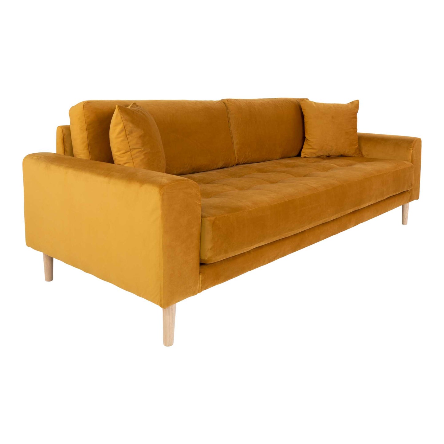 Lido 3 Personers Sofa - 3 Personers Sofa, Sennepsgul Velour Med To Puder Og Natur Træben Hn1004 ⎮ 5713917010110 ⎮ 1301444