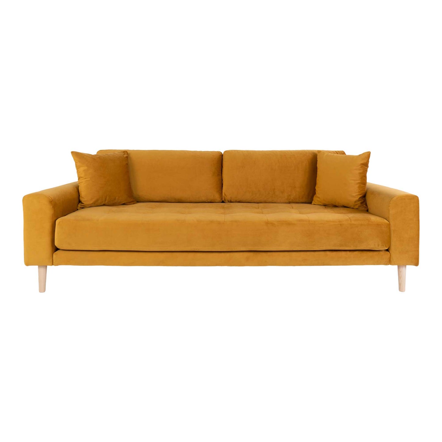 Lido 3 Personers Sofa - 3 Personers Sofa, Sennepsgul Velour Med To Puder Og Natur Træben Hn1004 ⎮ 5713917010110 ⎮ 1301444