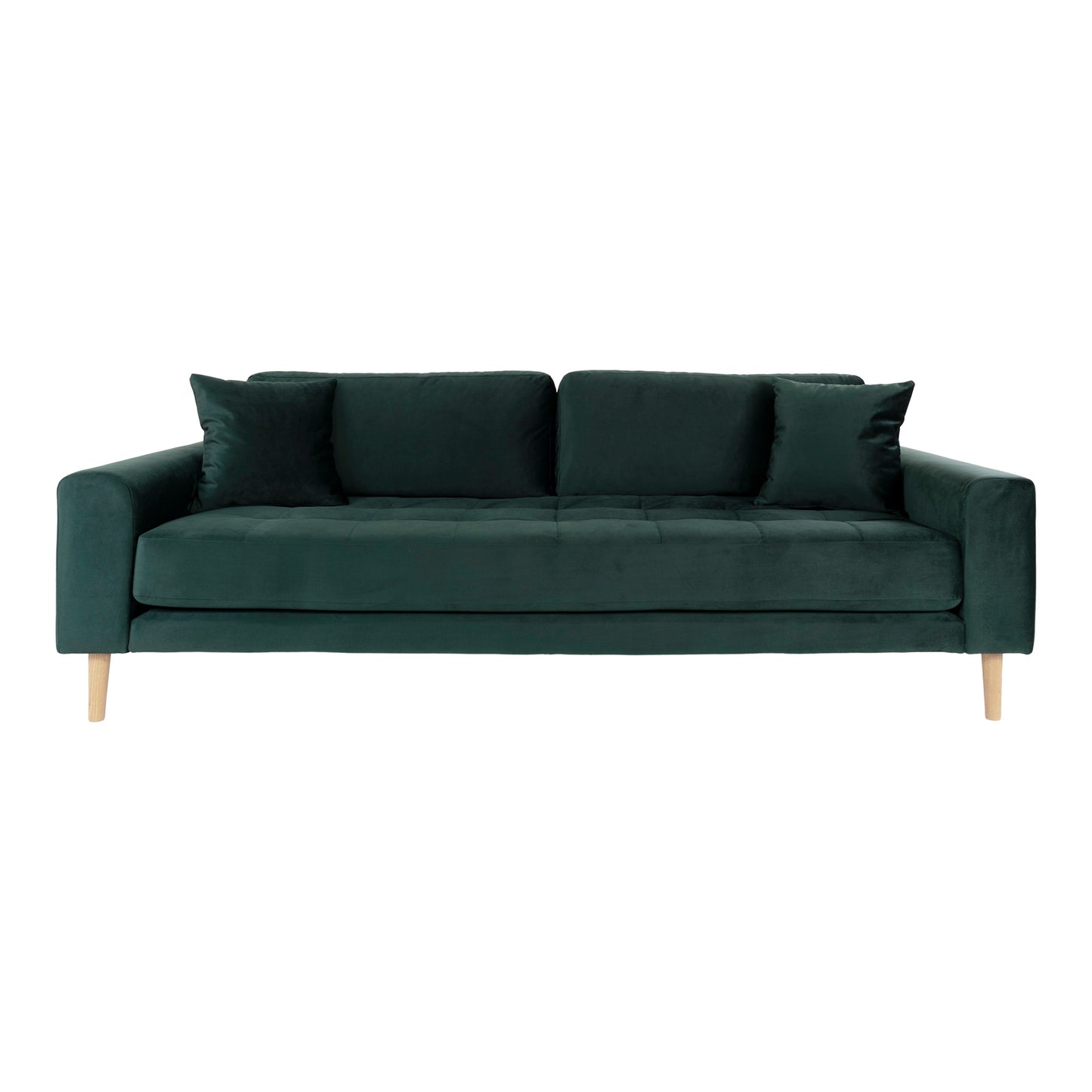 Lido 3 Personers Sofa - 3 Personers Sofa, Mørkegrøn Velour Med To Puder Og Natur Træben, Hn1006 ⎮ 5713917010127 ⎮ 1301445