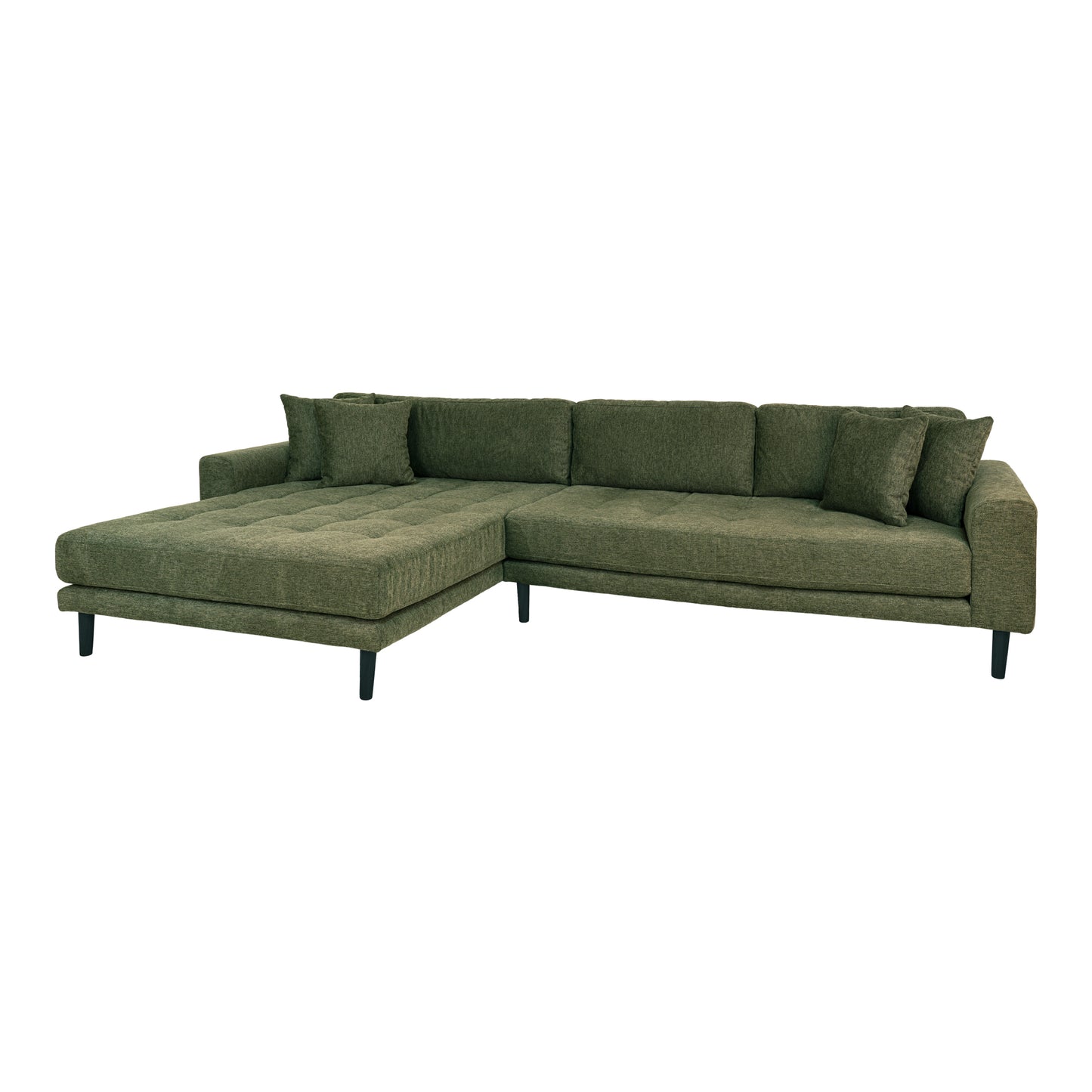 Lido Lounge Sofa - Lounge Sofa, Venstrevendt I Olivengrøn Med Fire Puder Og Sorte Træben, Hn1020 ⎮ 5713917018833 ⎮ 1301485