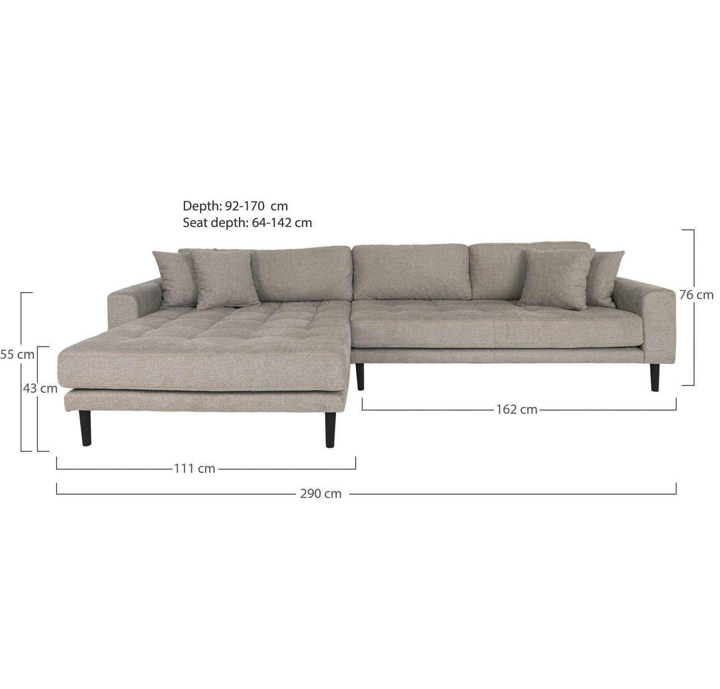 Lido Loungesofa - Loungesofa, Venstrevendt I Stone Med Fire Puder And Sorte Træben Hn1030 ⎮ 5713917019519 ⎮ 1301486