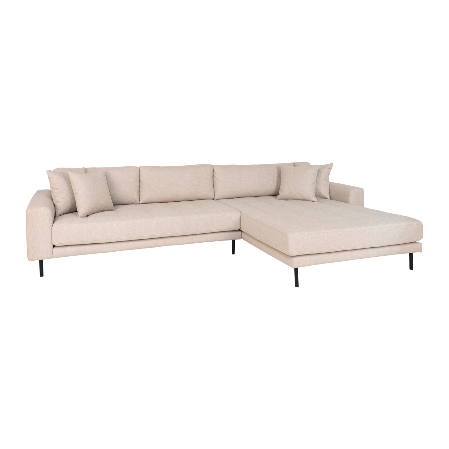 Lido Lounge Sofa - Lounge Sofa, Højrevendt I Beige Med Fire Puder Og Sorte Stål Ben, Hn1025 ⎮ 5713917019250 ⎮ 1301490