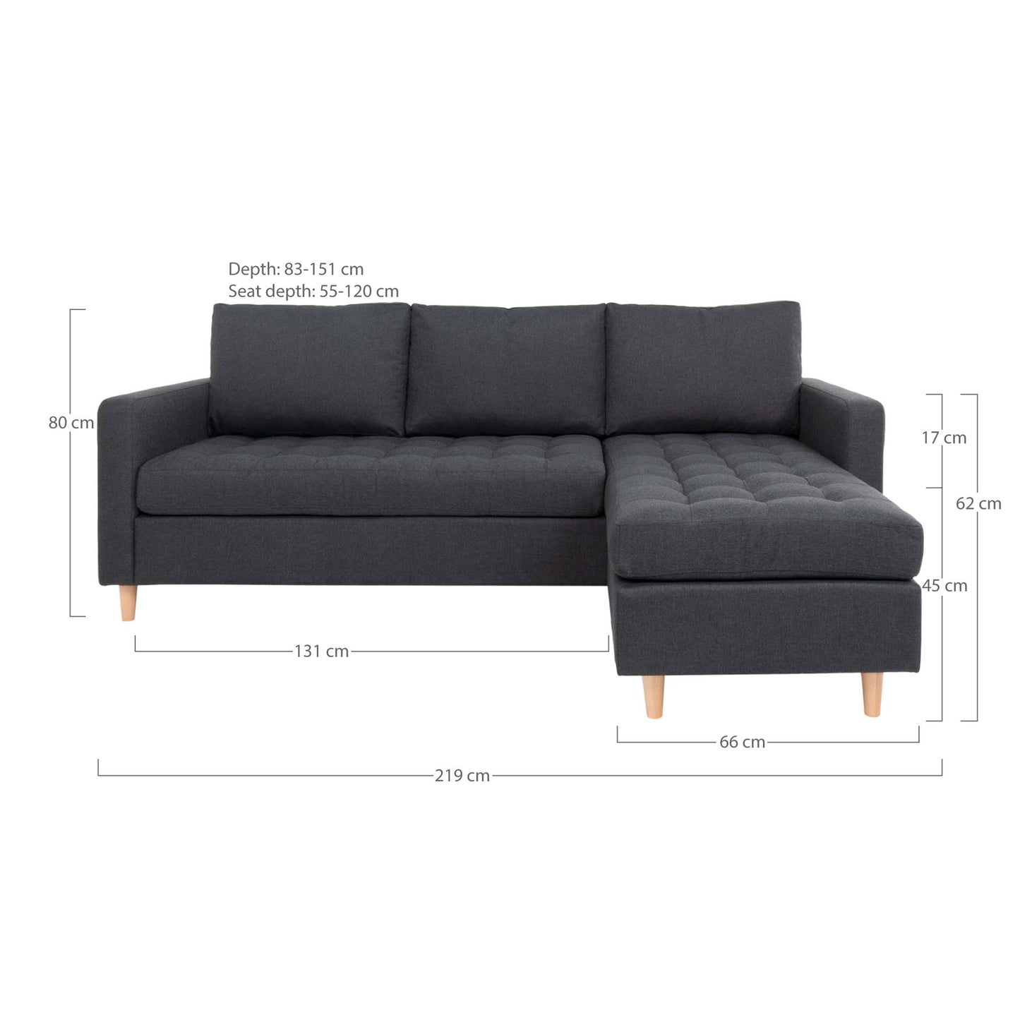 Firenze Sofa - Sofa, Mørkegrå Med Natur Træben, Hn1002 ⎮ 5713917008261 ⎮ 1301501