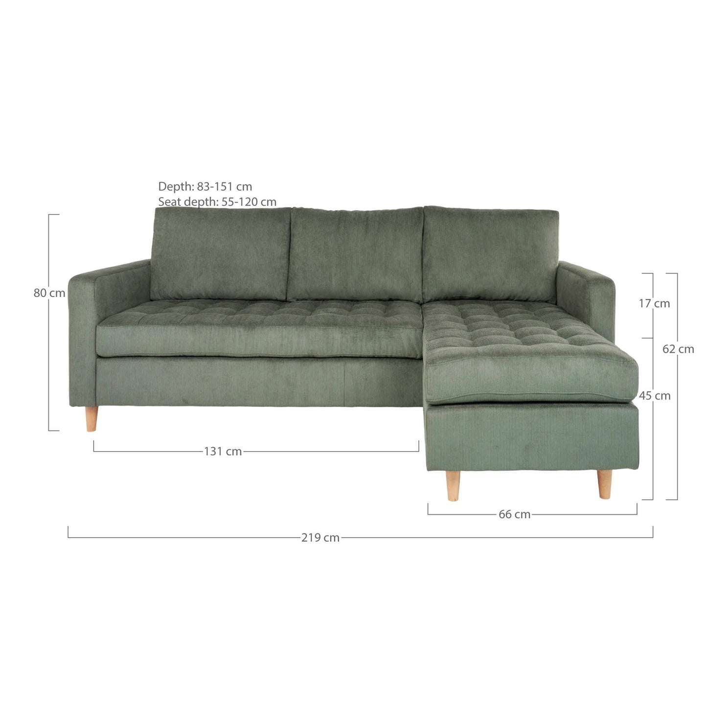 Firenze Sofa - Firenze Sofa I Fløjl, Grøn Med Natur Træben, Hn1011 ⎮ 5713917009688 ⎮ 1301512