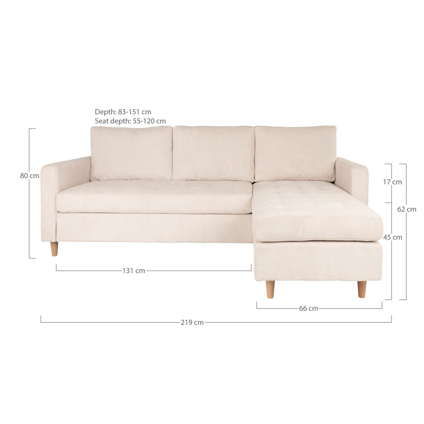Firenze Sofa - Sofa, Fløjl, Sand, Natur Træben Hn1012 ⎮ 5713917009695 ⎮ 1301513