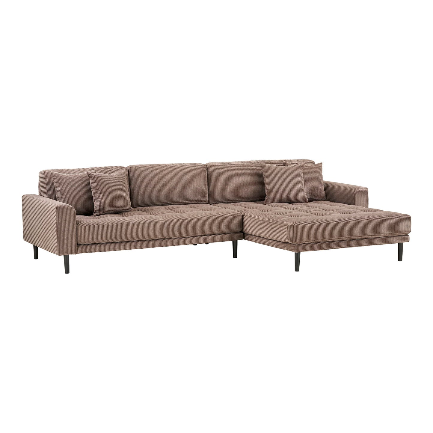 Lido Lounge Sofa - Lounge Sofa, Højrevendt I Brun Fløjl Med Fire Puder Og Sorte Træben Hn1423 ⎮ 5713917041848 ⎮ 1301617