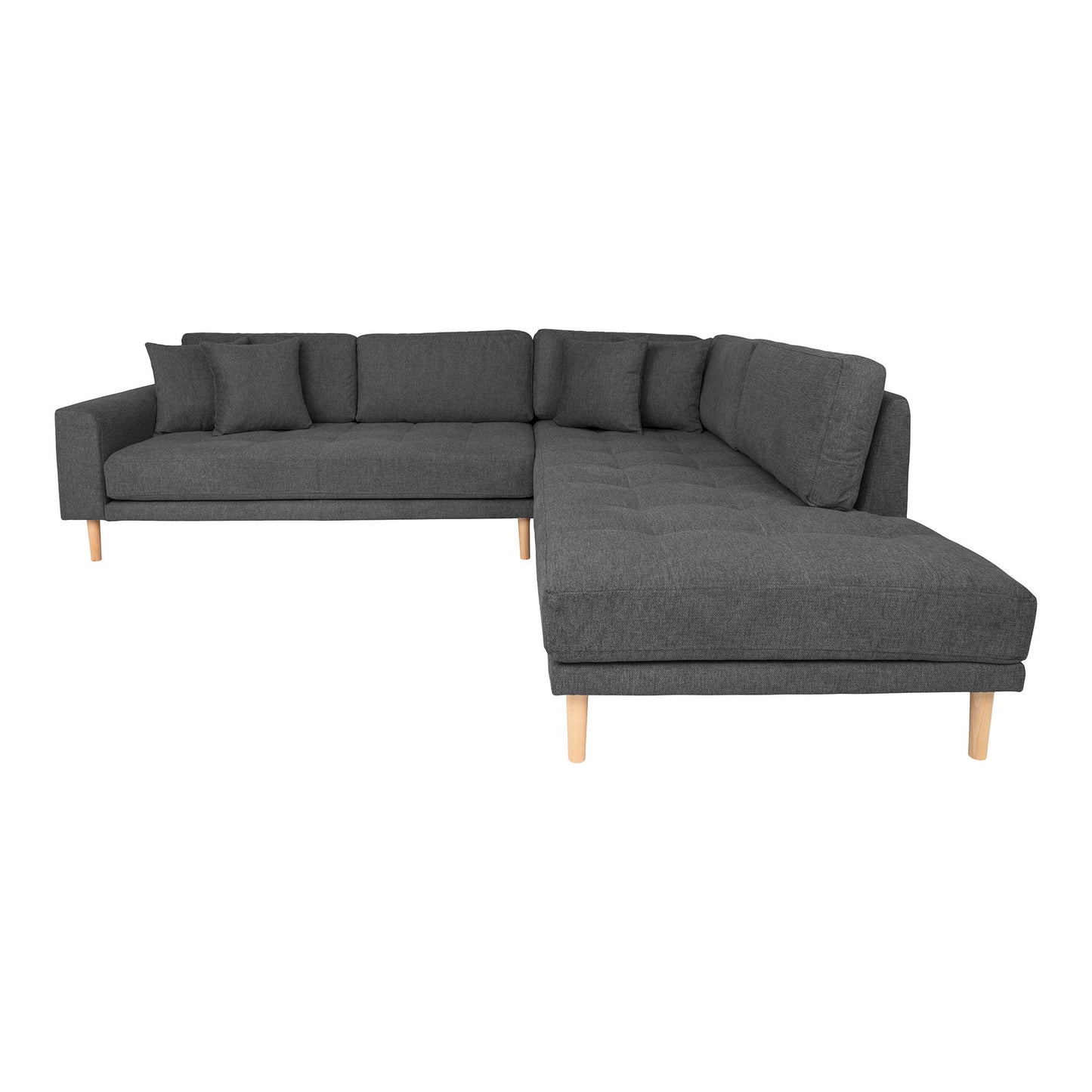 Lido Hjørnesofa Åben Ende - Hjørnesofa Åben Ende, Højrevendt I Mørkegrå Med Fire Puder Og Natur Træben Hn1045 ⎮ 5713917027927 ⎮ 1301652