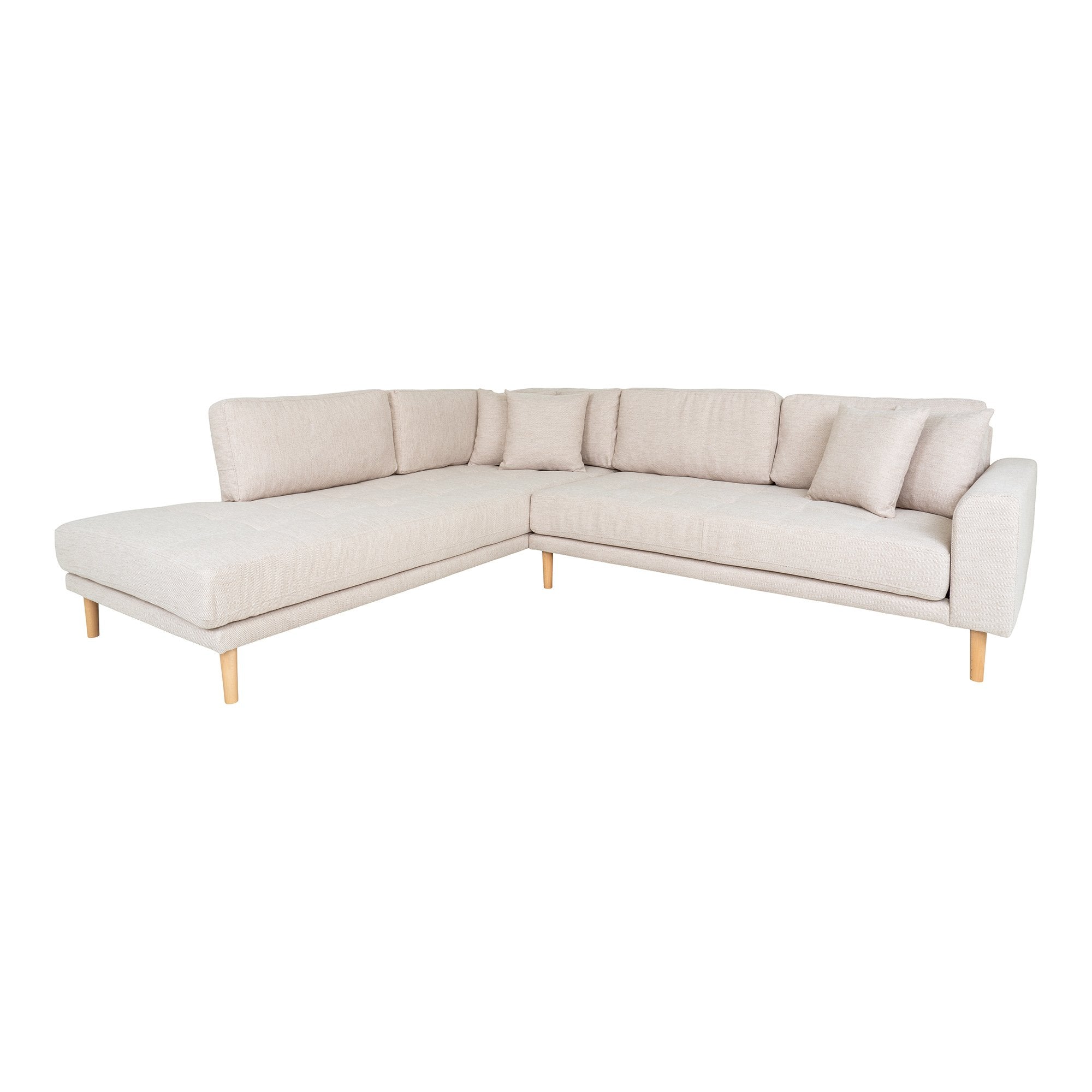 Lido Hjørnesofa Åben Ende - Hjørnesofa Åben Ende, Venstrevendt I Sand Med Fire Puder Og Natur Træben, Hn1050 ⎮ 5713917028047 ⎮ 1301659
