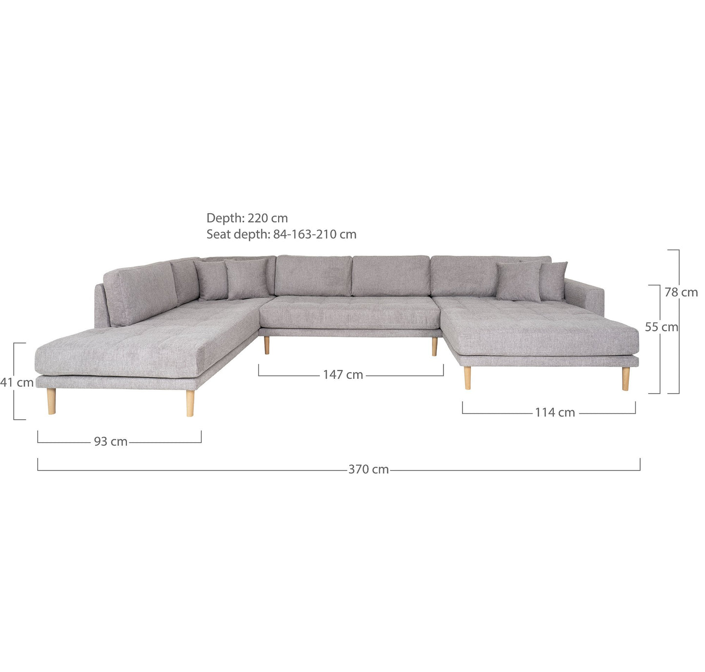 Lido U-Sofa Åben Ende - U-Sofa Åben Ende, Højrevendt I Lysegrå Med Fire Puder Og Natur Træben, Hn1040 ⎮ 5713917028146 ⎮ 1301700