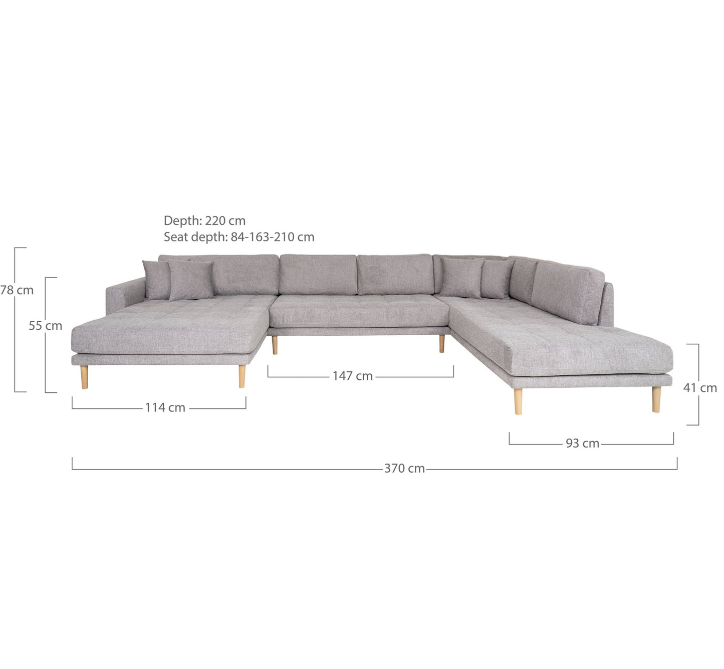 Lido U-Sofa Åben Ende - U-Sofa Åben Ende, Venstrevendt I Lysegrå Med Fire Puder Og Natur Træben, Hn1040 ⎮ 5713917028191 ⎮ 1301701