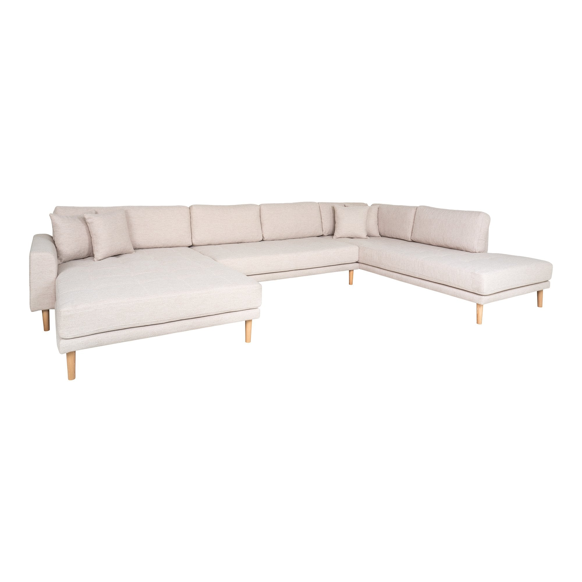 Lido U-Sofa Open End - U-Sofa Åben Ende, Venstrevendt I Sand Med Fire Puder Og Natur Træben, Hn1050 ⎮ 5713917028351 ⎮ 1301707