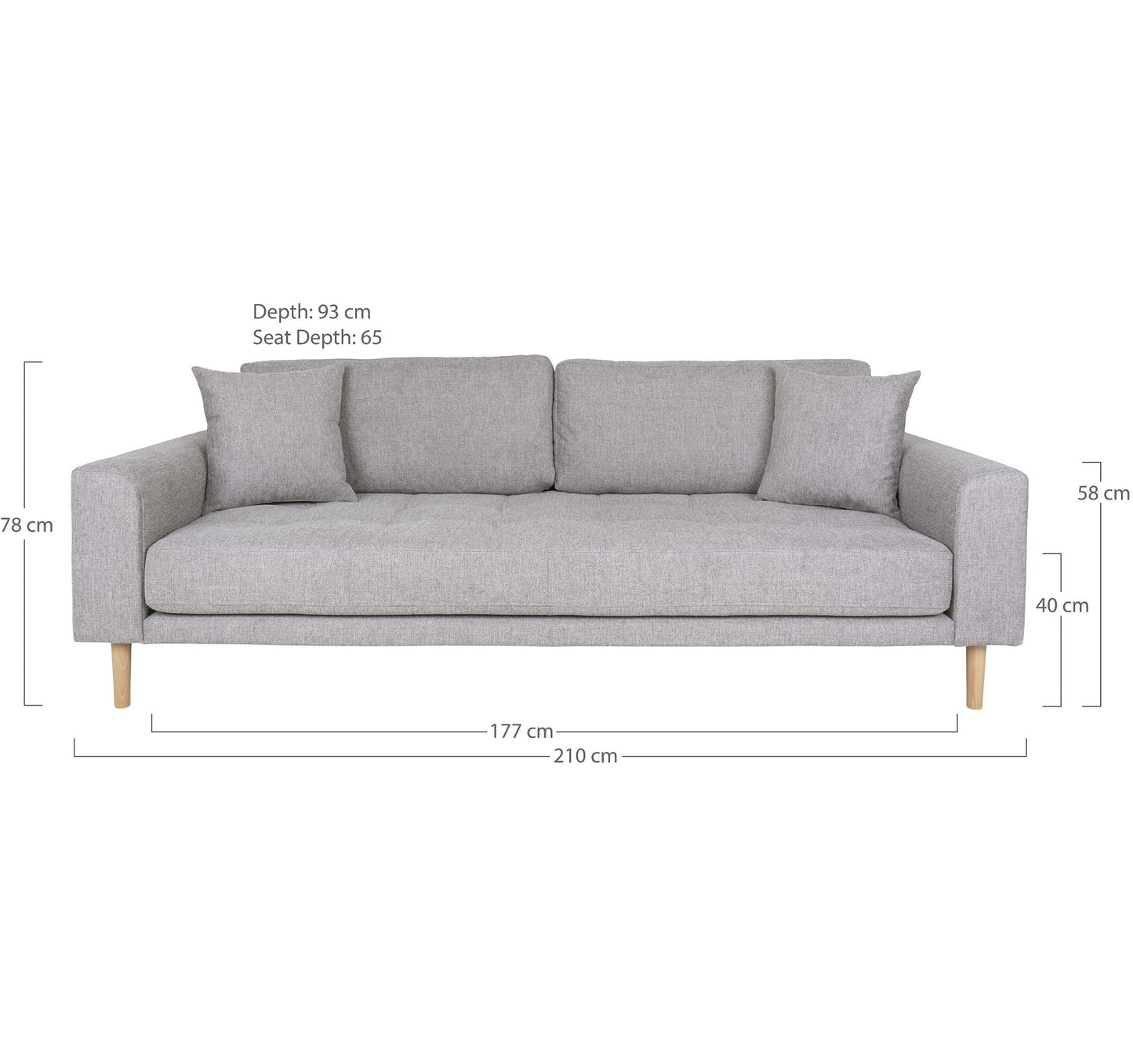 Lido 3 Personers Sofa - 3 Personers Sofa, Lysegrå Med To Puder Og Natur Træben, Hn1040 ⎮ 5713917025800 ⎮ 1301750