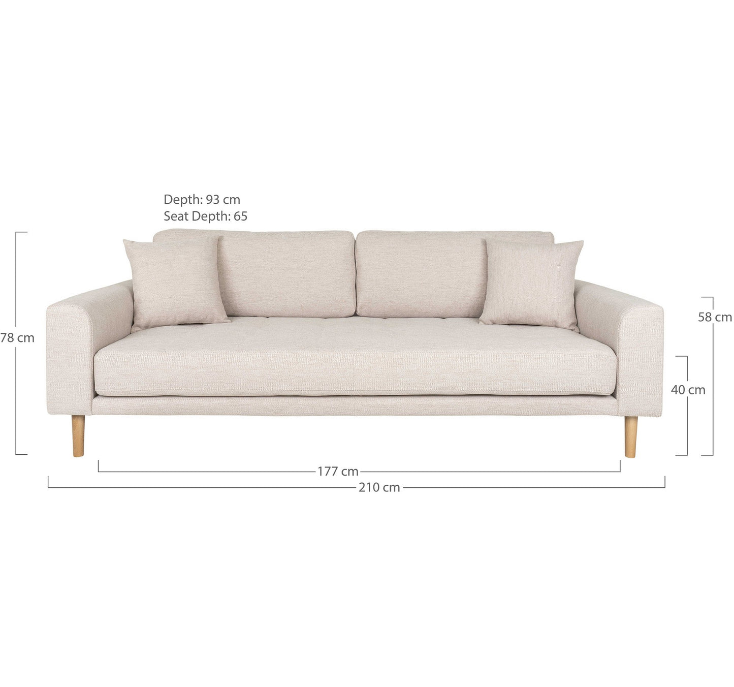 Lido 3 Personers Sofa - 3 Personers Sofa, Sand Med To Puder Og Natur Træben, Hn1050 ⎮ 5713917025794 ⎮ 1301753