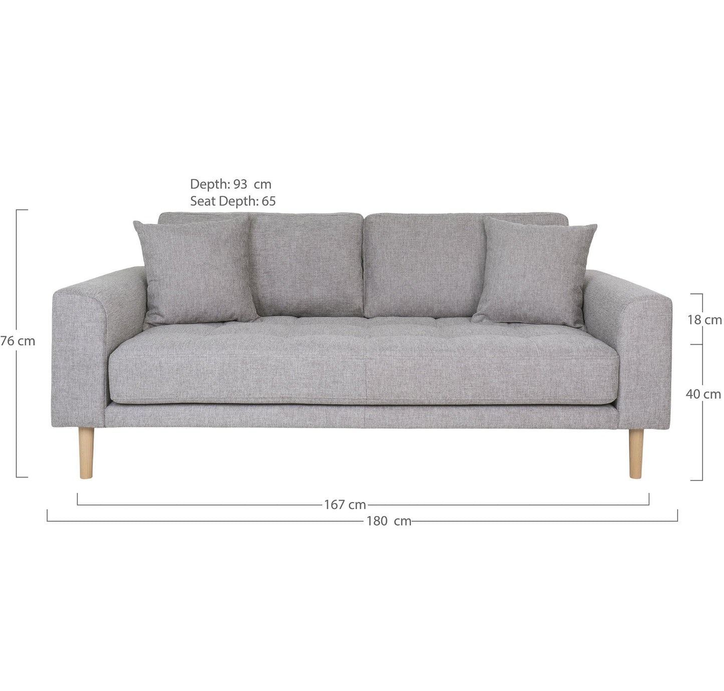 Lido 2,5 Personers Sofa - 2,5 Personers Sofa, Lysegrå Med To Puder Og Natur Træben Hn1040 ⎮ 5713917025770 ⎮ 1301800