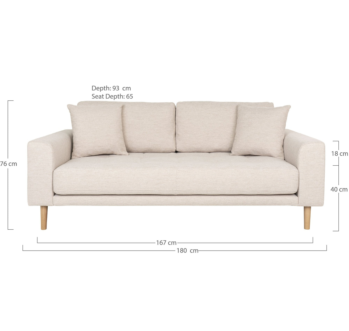 Lido 2,5 Personers Sofa - 2,5 Personers Sofa, Sand Med To Puder Og Natur Træben, Hn1050 ⎮ 5713917025787 ⎮ 1301803