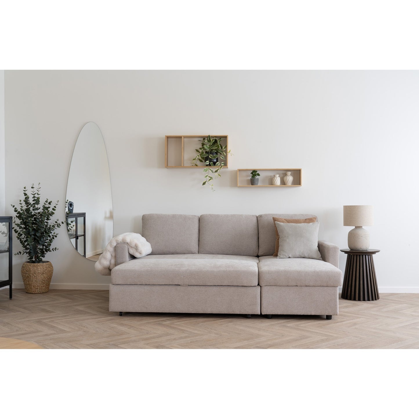 Belfast Chaiselong Sovesofa - Chaiselong Sovesofa Med Opbevaring, Mørk Sand, Natur Ben Hn1085 ⎮ 5713917030521 ⎮ 1302040