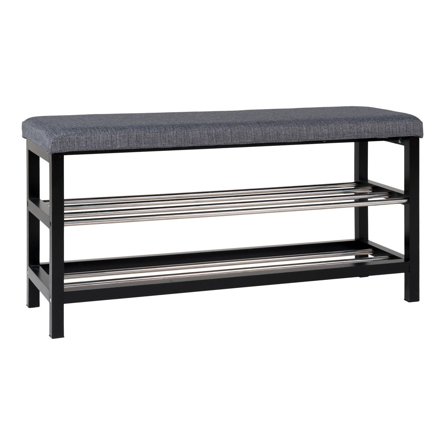 Padova Bænk - Bænk Med Hynde Og 2 Hylder, Grå, Sorte Ben 100X34X50 Cm ⎮ 5713917002351 ⎮ 1401090