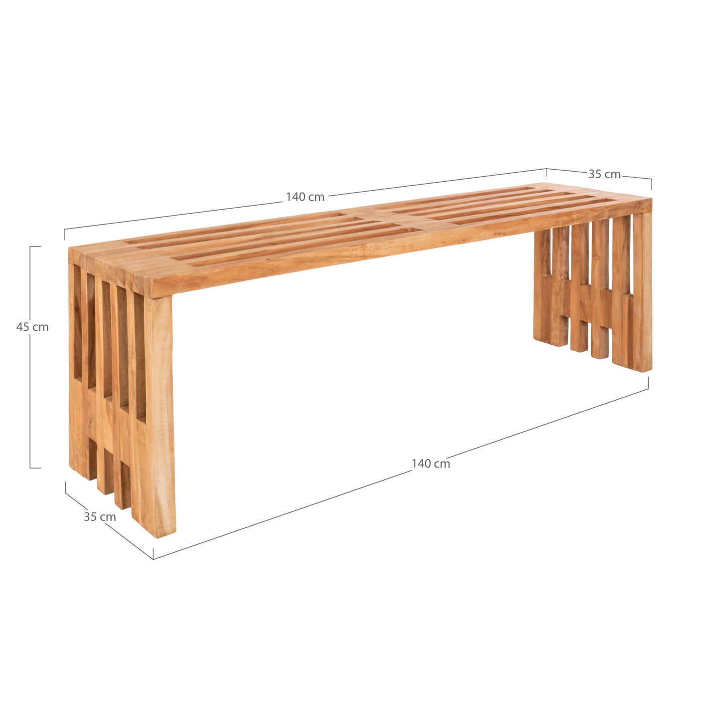 Benidorm Bænk - Bænk, Teak, Natur, 140X35X48 Cm ⎮ 5713917006243 ⎮ 1401100