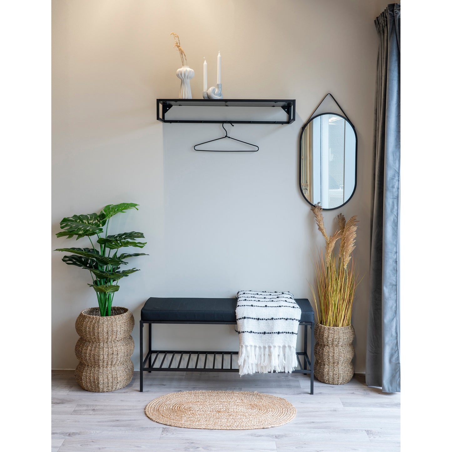 Vita Bænk - Bænk Med Hylde Og Hynde, Sort Med Sorte Ben, 100X36X48,5 Cm ⎮ 5713917008919 ⎮ 1401250